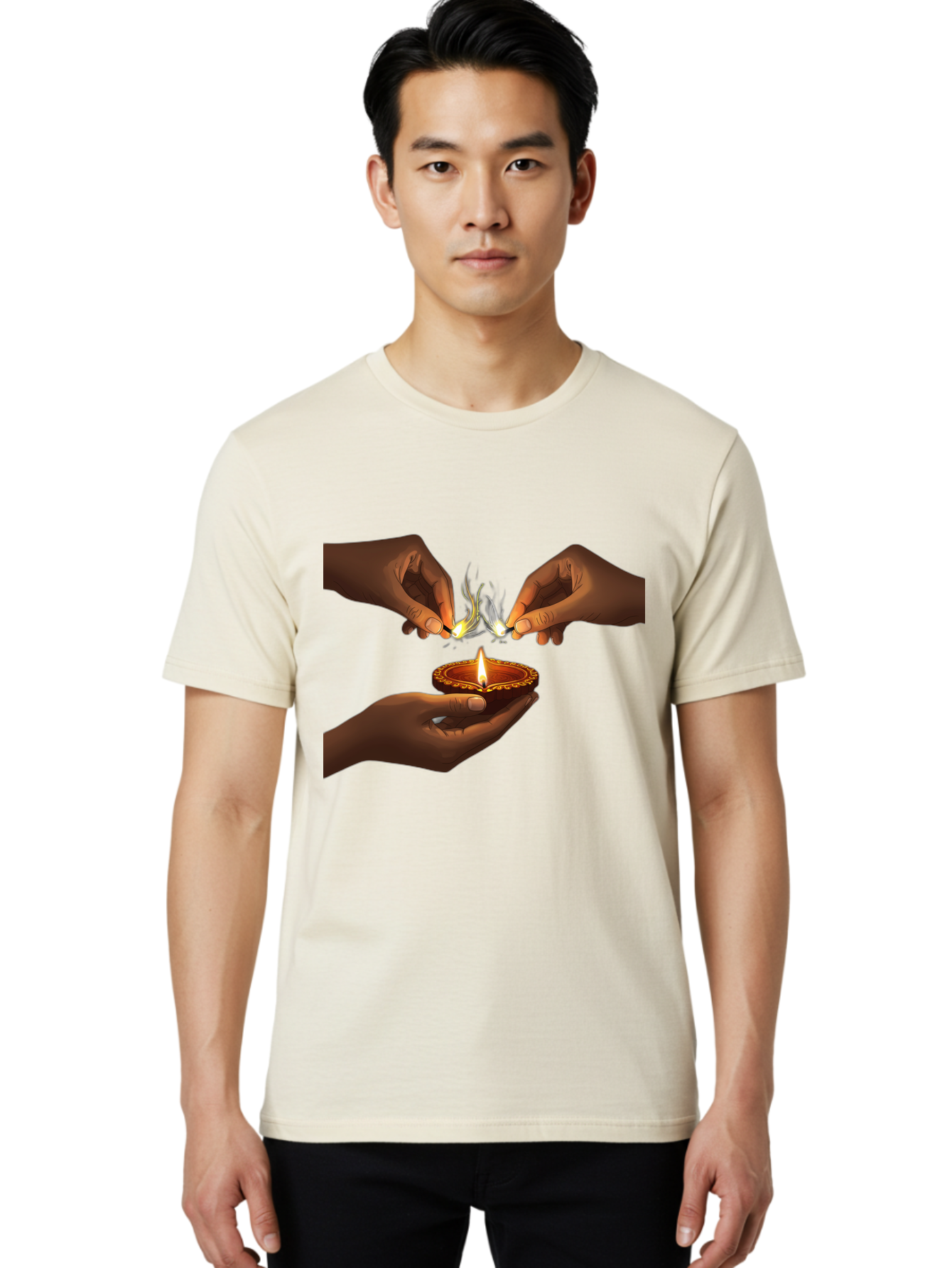 Diya-Lighting Men'S Graphic Tee, 100% Cotton, Comfortable Casual Summer Wear, Machine Washable, Lighting Diya, Traditional Indian Lamp, Unity In Diversity, Cultural Heritage, Festive Atmosphere, Togetherness, Harmony, Diwali Celebration Bad027