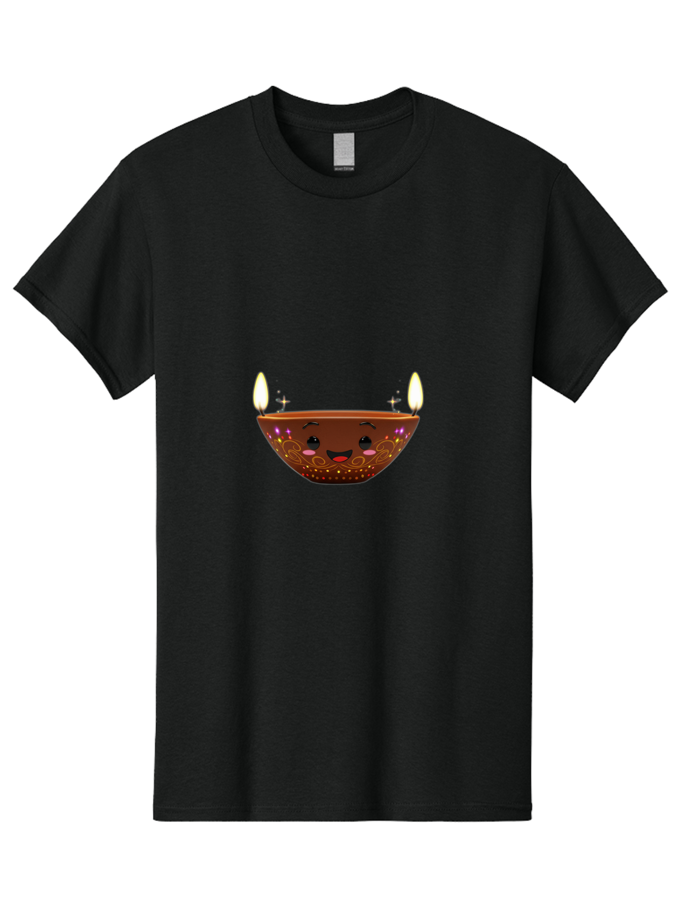 Diya Men'S Graphic Tee, 100% Cotton, Comfortable Casual Summer Wear, Machine Washable, Clay Diya Lamp, Festive Decorations, Happy Face, Sparkling Lights, Candlelight, Diwali Celebration, Indian Culture, Traditional Decor Bad029