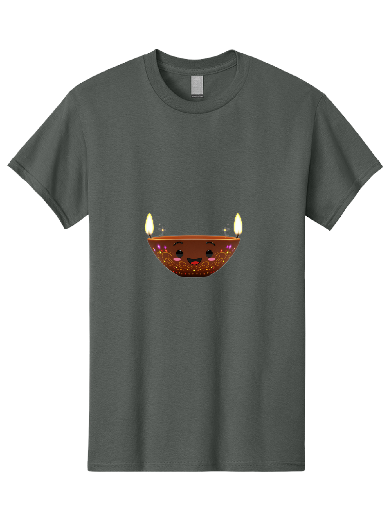 Diya Men'S Graphic Tee, 100% Cotton, Comfortable Casual Summer Wear, Machine Washable, Clay Diya Lamp, Festive Decorations, Happy Face, Sparkling Lights, Candlelight, Diwali Celebration, Indian Culture, Traditional Decor Bad029