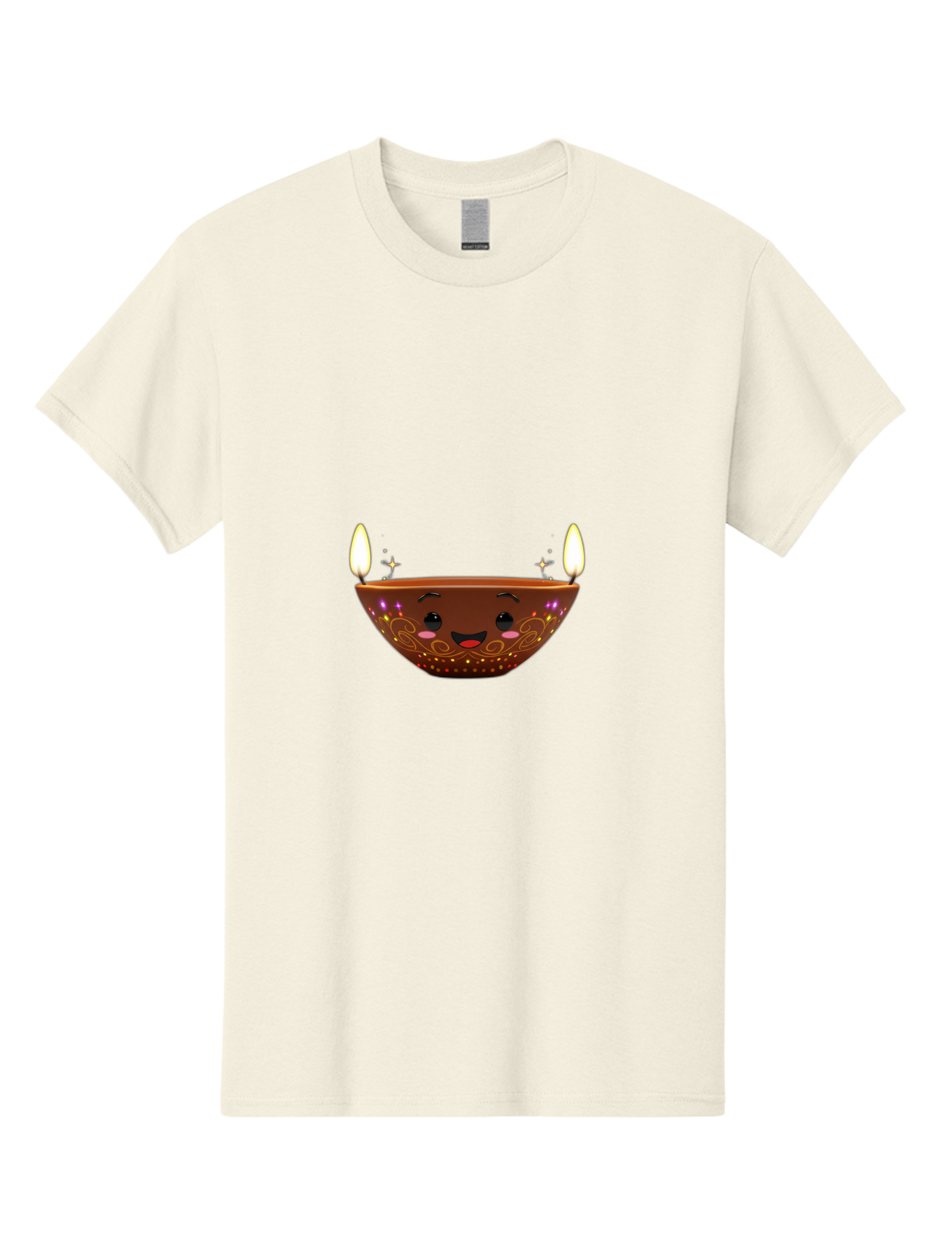 Diya Men'S Graphic Tee, 100% Cotton, Comfortable Casual Summer Wear, Machine Washable, Clay Diya Lamp, Festive Decorations, Happy Face, Sparkling Lights, Candlelight, Diwali Celebration, Indian Culture, Traditional Decor Bad029