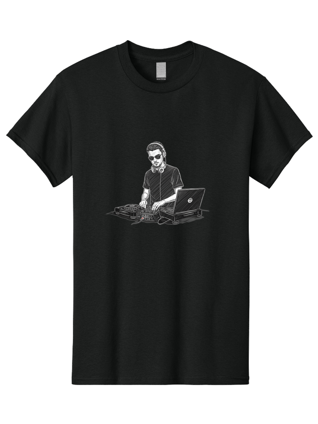 Dj-3 Men'S Graphic Tee, 100% Cotton, Comfortable Casual Summer Wear, Machine Washable, Dj Equipment, Laptop, Dj Controller, Mix Tracks, Music Production, Electronic Dance Music, Headphone, Dell Laptop Bad032