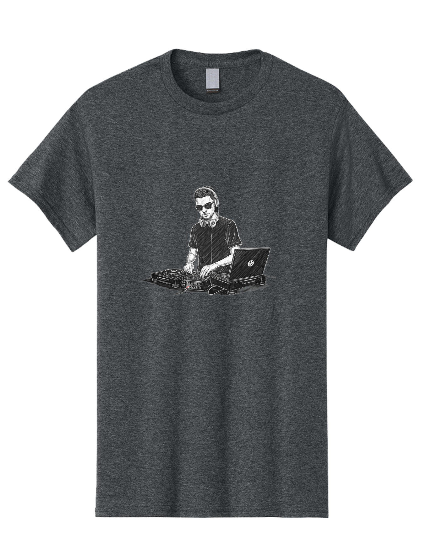 Dj-3 Men'S Graphic Tee, 100% Cotton, Comfortable Casual Summer Wear, Machine Washable, Dj Equipment, Laptop, Dj Controller, Mix Tracks, Music Production, Electronic Dance Music, Headphone, Dell Laptop Bad032