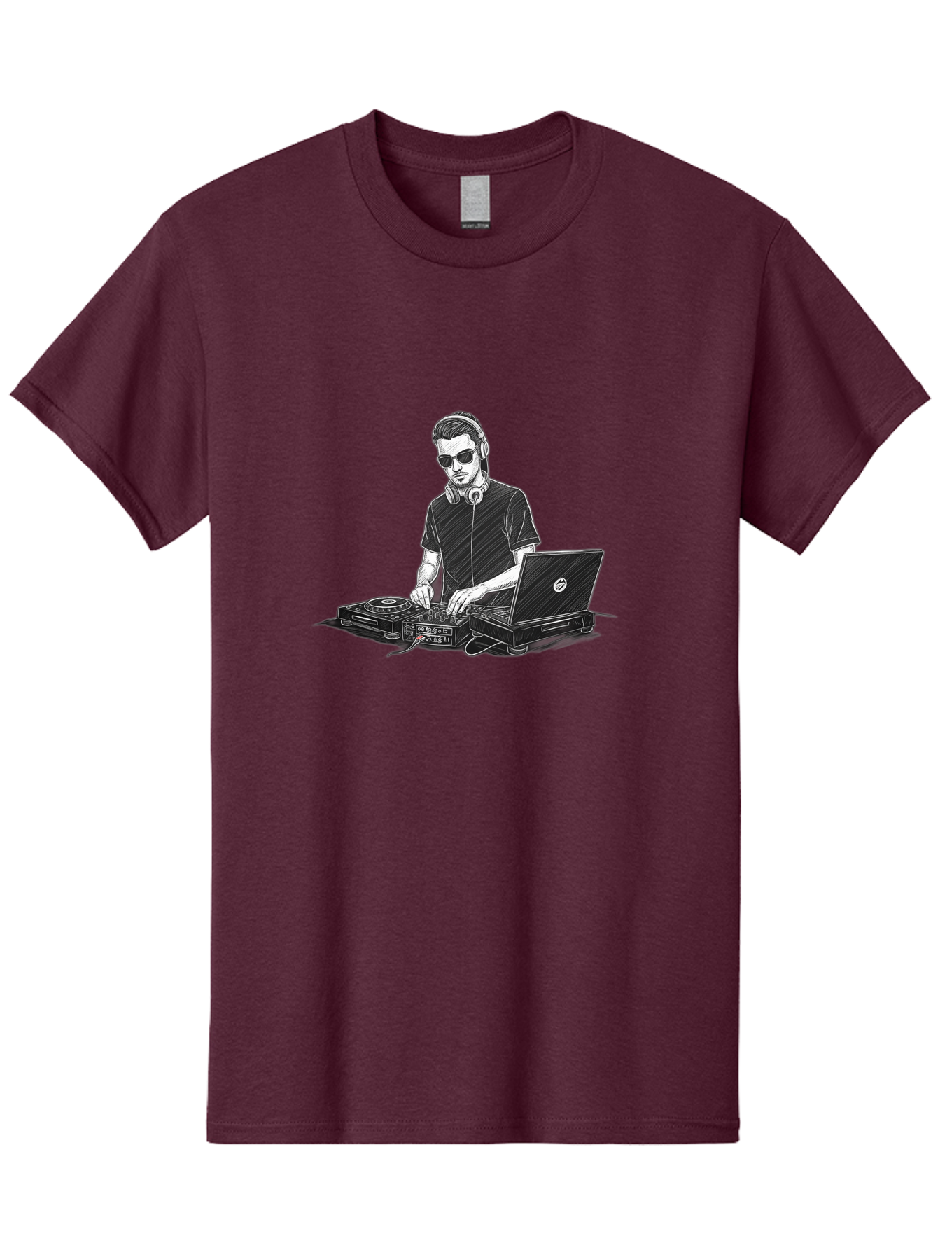 Dj-3 Men'S Graphic Tee, 100% Cotton, Comfortable Casual Summer Wear, Machine Washable, Dj Equipment, Laptop, Dj Controller, Mix Tracks, Music Production, Electronic Dance Music, Headphone, Dell Laptop Bad032