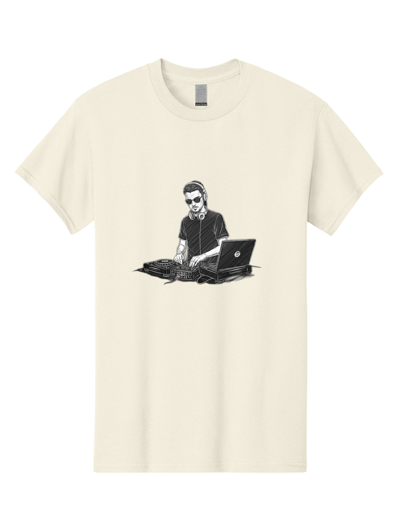 Dj-3 Men'S Graphic Tee, 100% Cotton, Comfortable Casual Summer Wear, Machine Washable, Dj Equipment, Laptop, Dj Controller, Mix Tracks, Music Production, Electronic Dance Music, Headphone, Dell Laptop Bad032