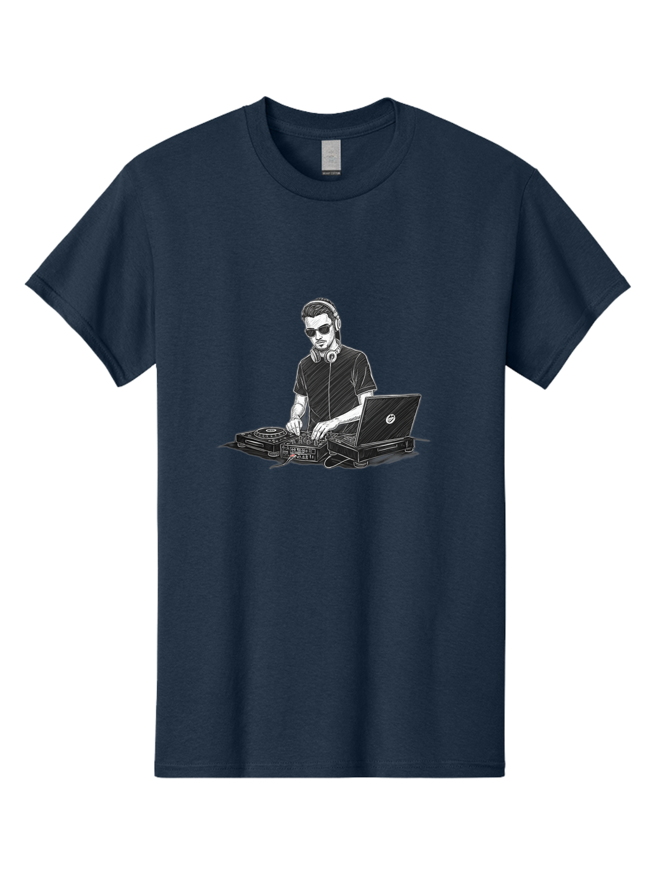 Dj-3 Men'S Graphic Tee, 100% Cotton, Comfortable Casual Summer Wear, Machine Washable, Dj Equipment, Laptop, Dj Controller, Mix Tracks, Music Production, Electronic Dance Music, Headphone, Dell Laptop Bad032