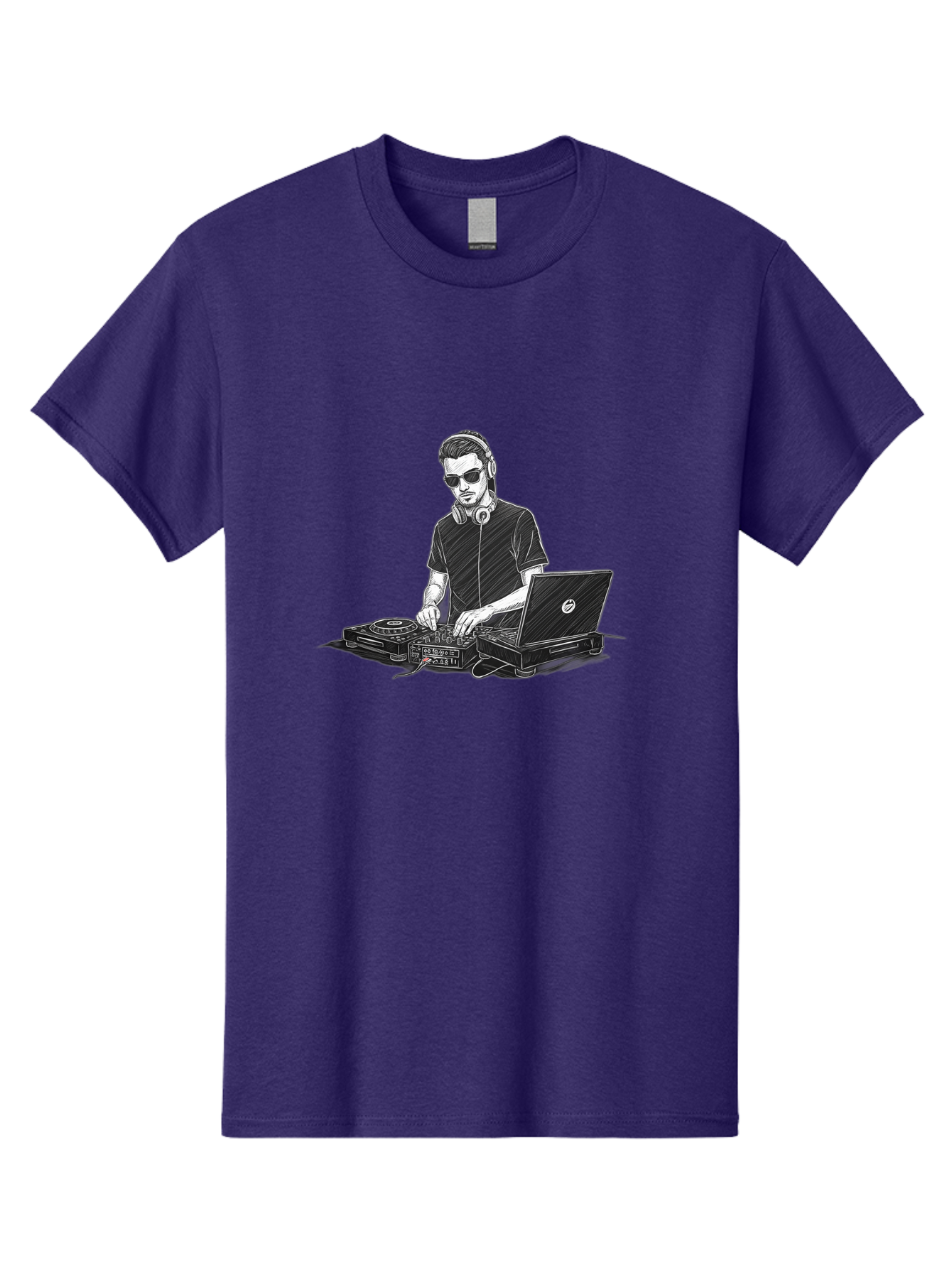 Dj-3 Men'S Graphic Tee, 100% Cotton, Comfortable Casual Summer Wear, Machine Washable, Dj Equipment, Laptop, Dj Controller, Mix Tracks, Music Production, Electronic Dance Music, Headphone, Dell Laptop Bad032