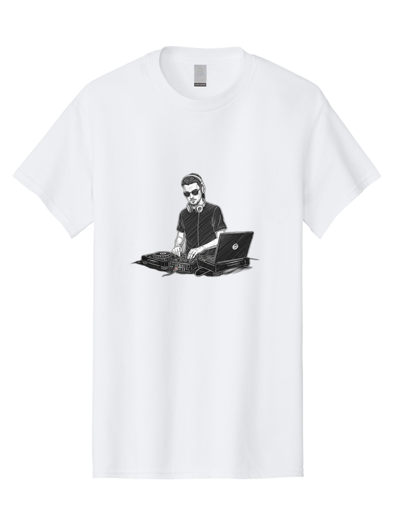 Dj-3 Men'S Graphic Tee, 100% Cotton, Comfortable Casual Summer Wear, Machine Washable, Dj Equipment, Laptop, Dj Controller, Mix Tracks, Music Production, Electronic Dance Music, Headphone, Dell Laptop Bad032