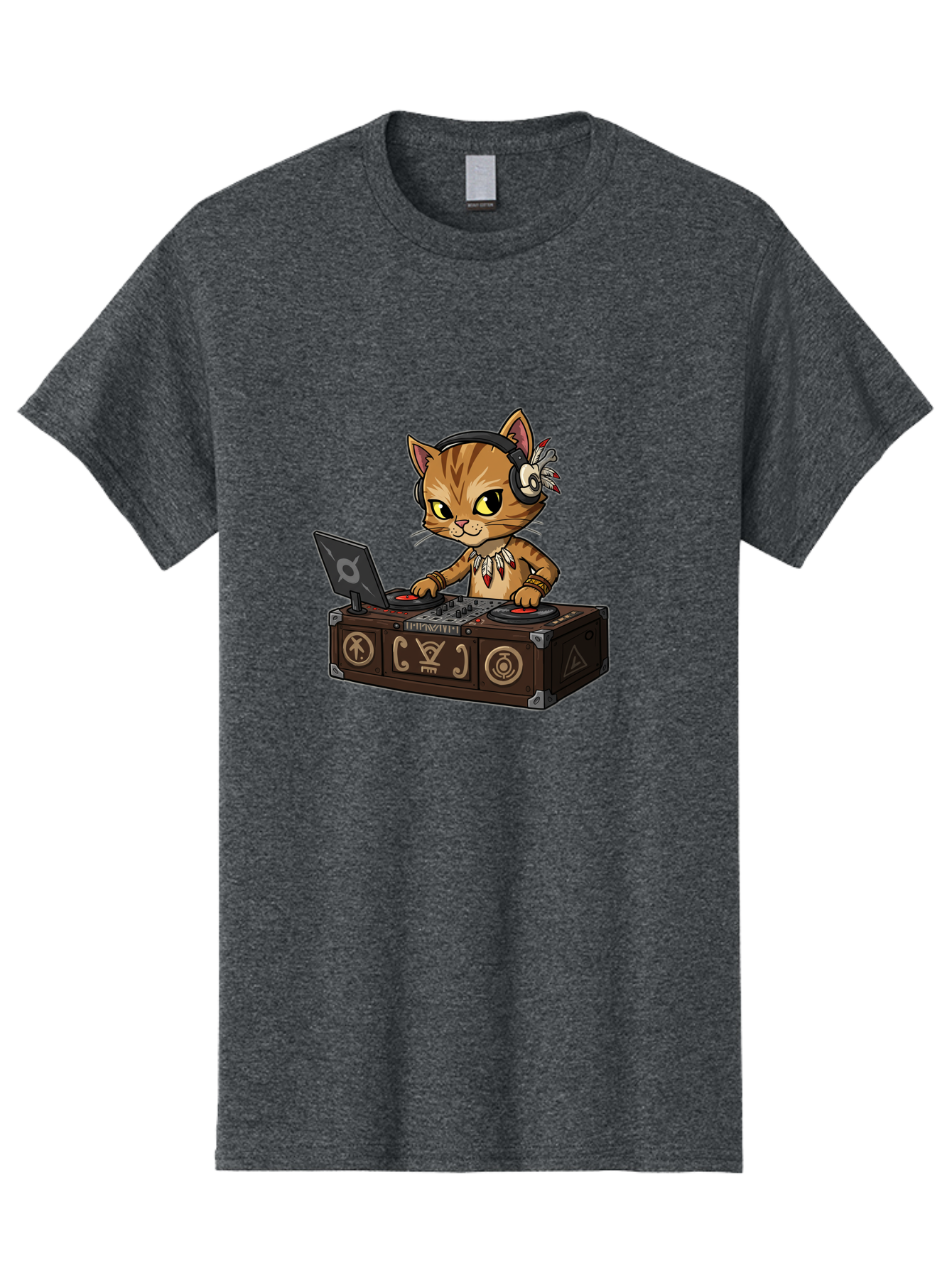 Dj-Cat-2 Men'S Graphic Tee, 100% Cotton, Comfortable Casual Summer Wear, Machine Washable, Cartoon Cat Dj, Mixing Music, Laptop And Turntables, Beat Maker, Electronic Dance Music, Dj Equipment, Feline Dj, Music Producer, Turntable Controls, Bad036