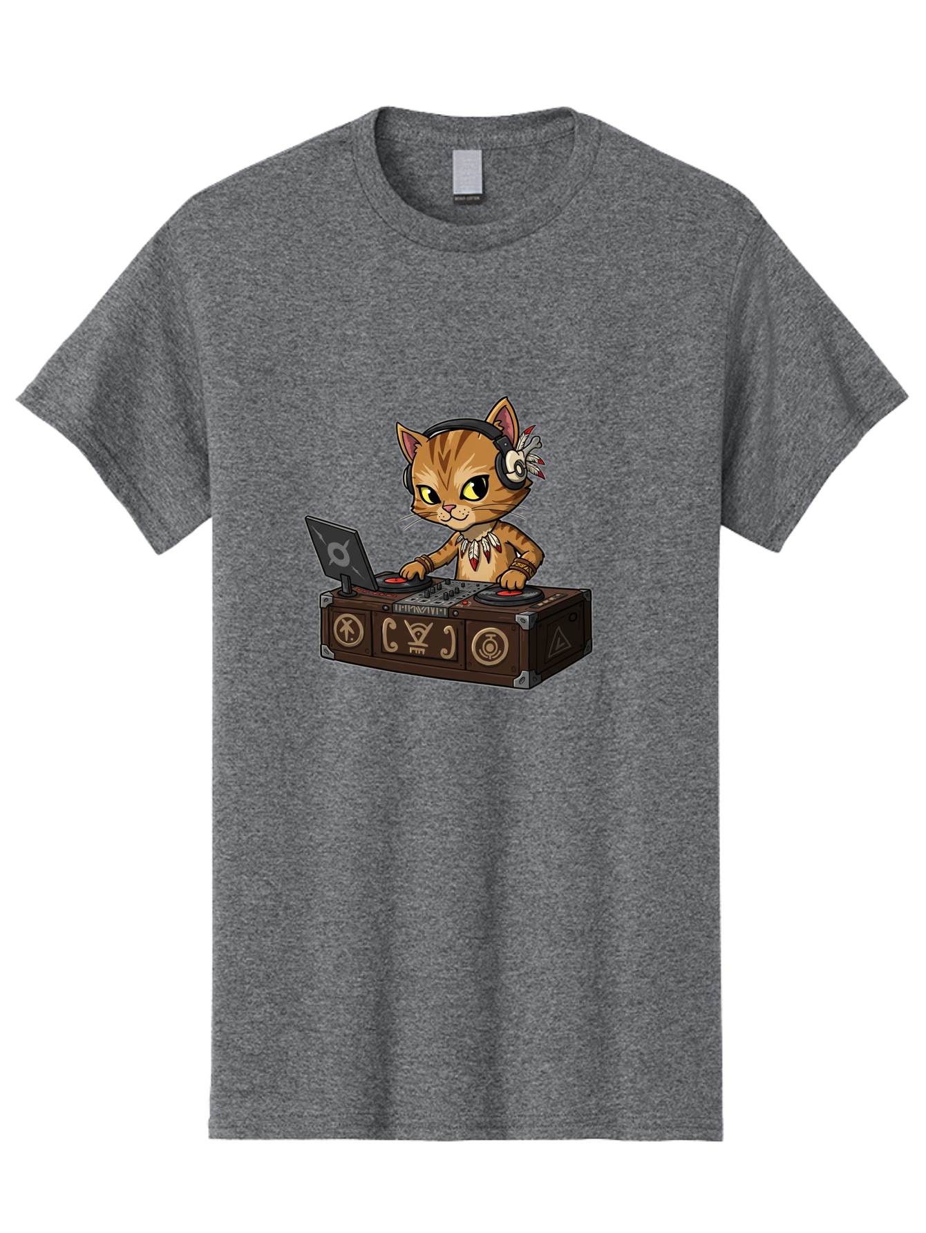 Dj-Cat-2 Men'S Graphic Tee, 100% Cotton, Comfortable Casual Summer Wear, Machine Washable, Cartoon Cat Dj, Mixing Music, Laptop And Turntables, Beat Maker, Electronic Dance Music, Dj Equipment, Feline Dj, Music Producer, Turntable Controls, Bad036
