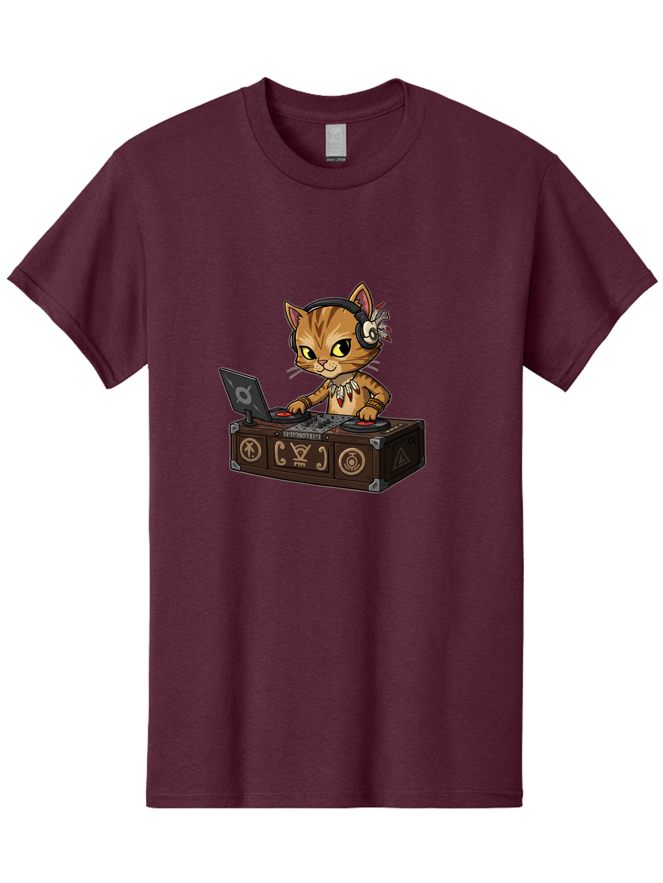 Dj-Cat-2 Men'S Graphic Tee, 100% Cotton, Comfortable Casual Summer Wear, Machine Washable, Cartoon Cat Dj, Mixing Music, Laptop And Turntables, Beat Maker, Electronic Dance Music, Dj Equipment, Feline Dj, Music Producer, Turntable Controls, Bad036
