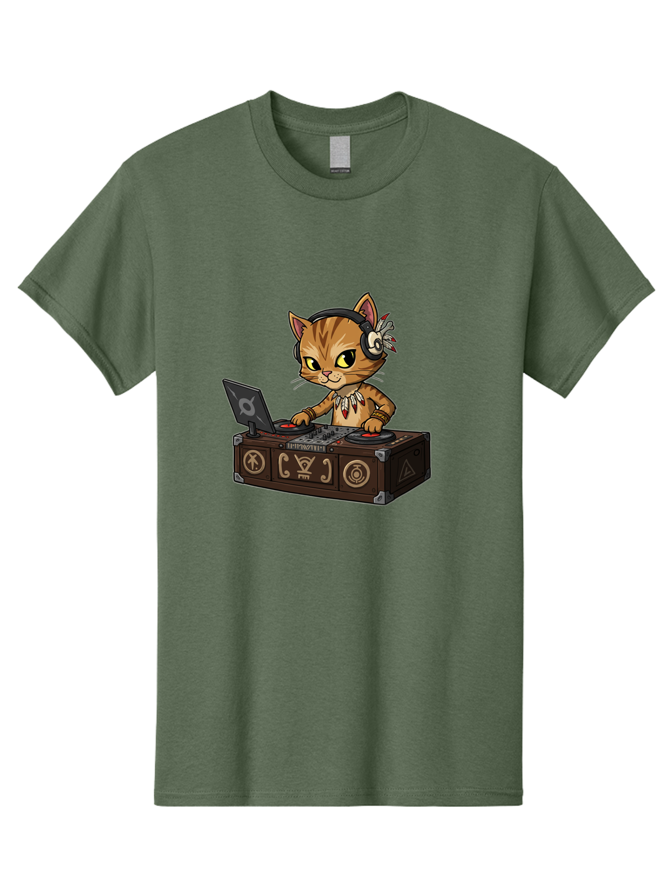 Dj-Cat-2 Men'S Graphic Tee, 100% Cotton, Comfortable Casual Summer Wear, Machine Washable, Cartoon Cat Dj, Mixing Music, Laptop And Turntables, Beat Maker, Electronic Dance Music, Dj Equipment, Feline Dj, Music Producer, Turntable Controls, Bad036