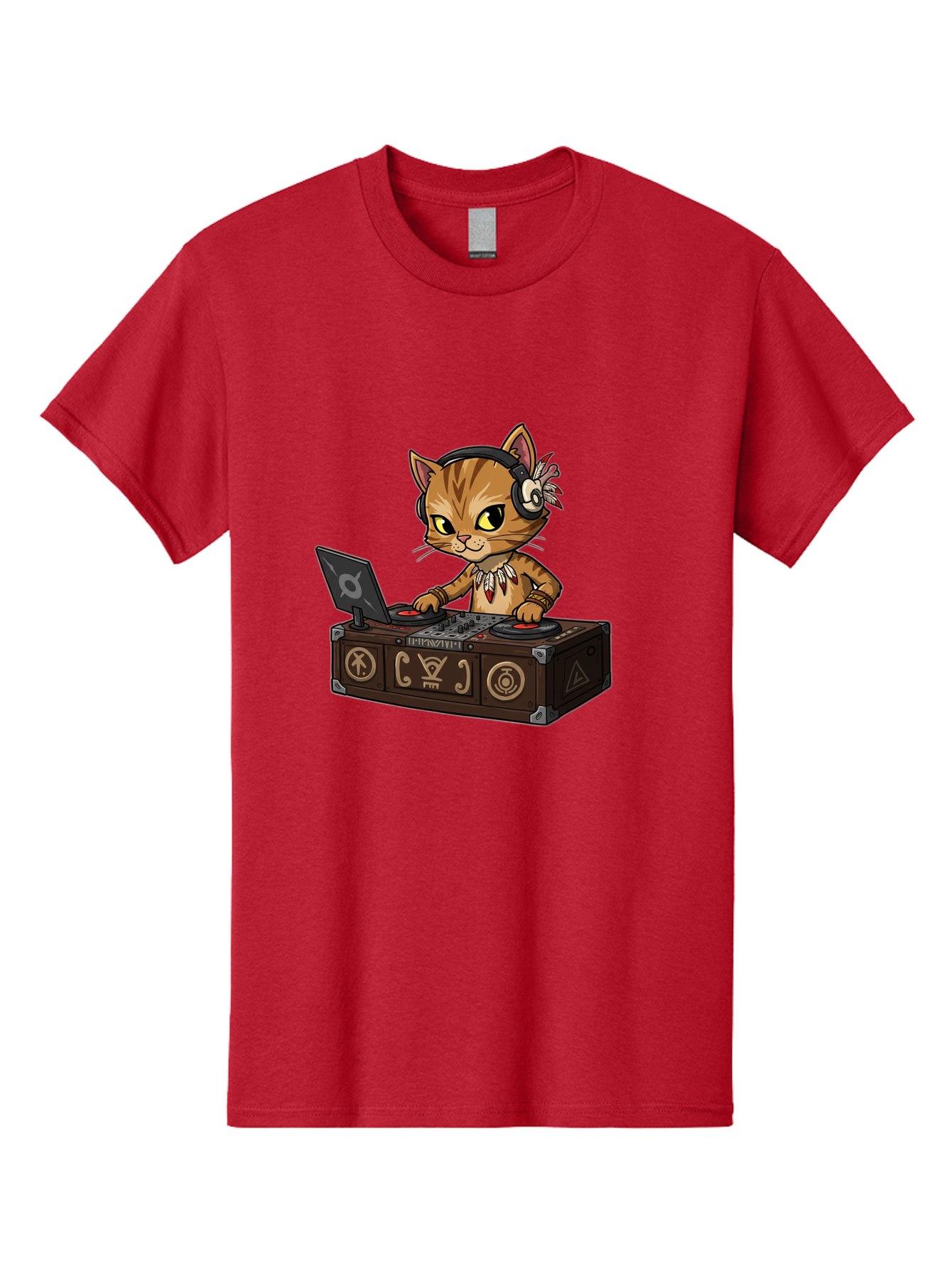 Dj-Cat-2 Men'S Graphic Tee, 100% Cotton, Comfortable Casual Summer Wear, Machine Washable, Cartoon Cat Dj, Mixing Music, Laptop And Turntables, Beat Maker, Electronic Dance Music, Dj Equipment, Feline Dj, Music Producer, Turntable Controls, Bad036