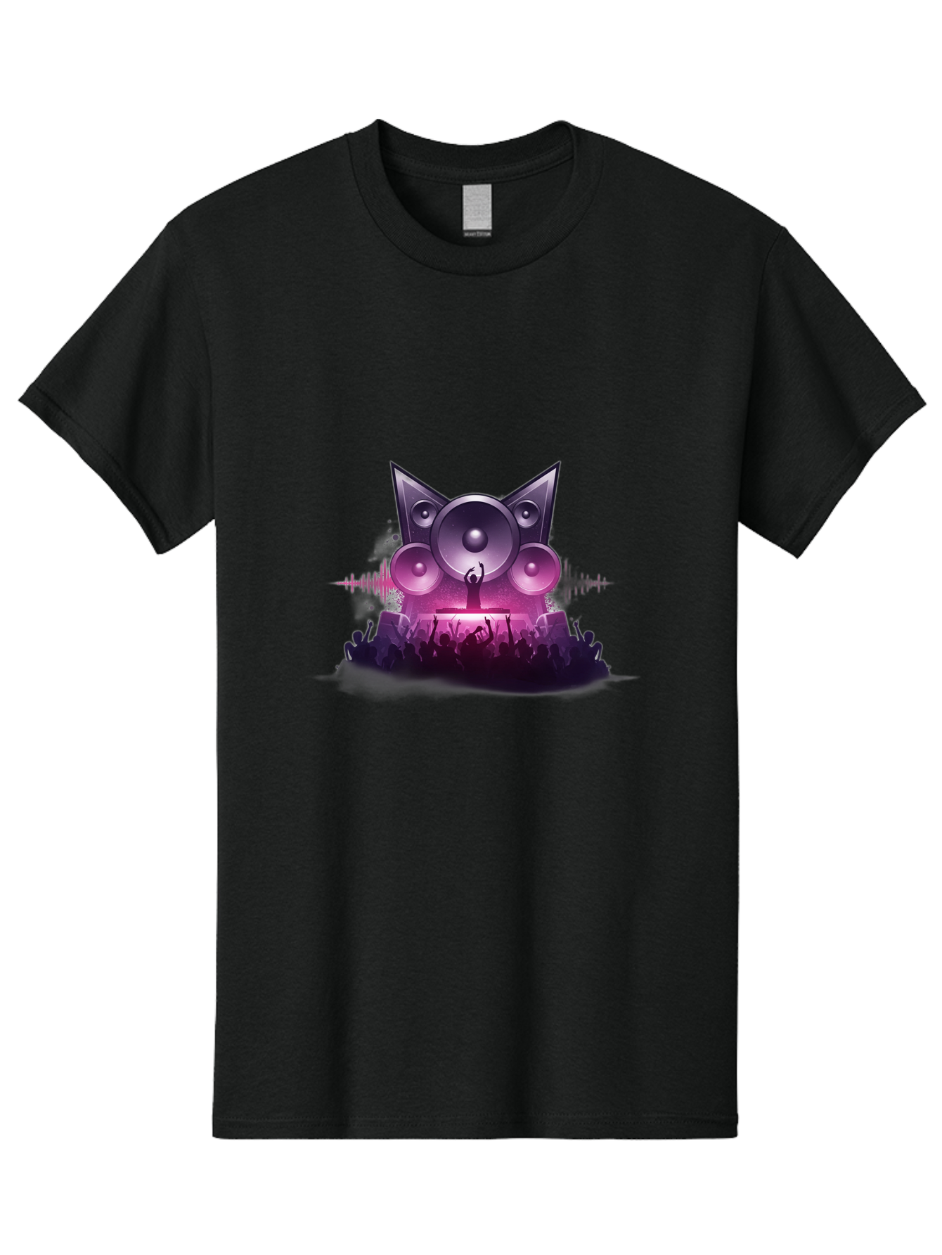 Dj-Cat-Speakers Men'S Graphic Tee, 100% Cotton, Comfortable Casual Summer Wear, Machine Washable, Dj On Stage, Cat Shaped Speakers, Concert Crowd, Music Festival, Electronic Dance Music, Lively Atmosphere, Vibrant Lights, Sound Waves Bad037