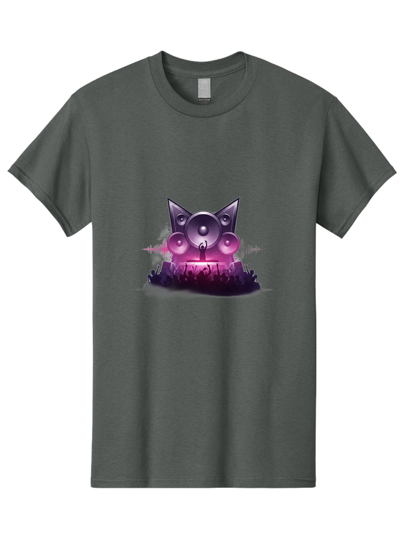 Dj-Cat-Speakers Men'S Graphic Tee, 100% Cotton, Comfortable Casual Summer Wear, Machine Washable, Dj On Stage, Cat Shaped Speakers, Concert Crowd, Music Festival, Electronic Dance Music, Lively Atmosphere, Vibrant Lights, Sound Waves Bad037