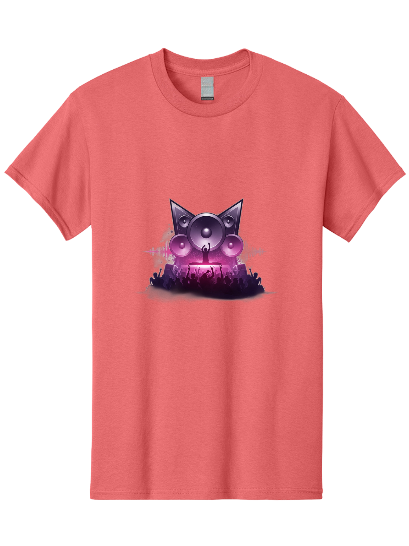 Dj-Cat-Speakers Men'S Graphic Tee, 100% Cotton, Comfortable Casual Summer Wear, Machine Washable, Dj On Stage, Cat Shaped Speakers, Concert Crowd, Music Festival, Electronic Dance Music, Lively Atmosphere, Vibrant Lights, Sound Waves Bad037