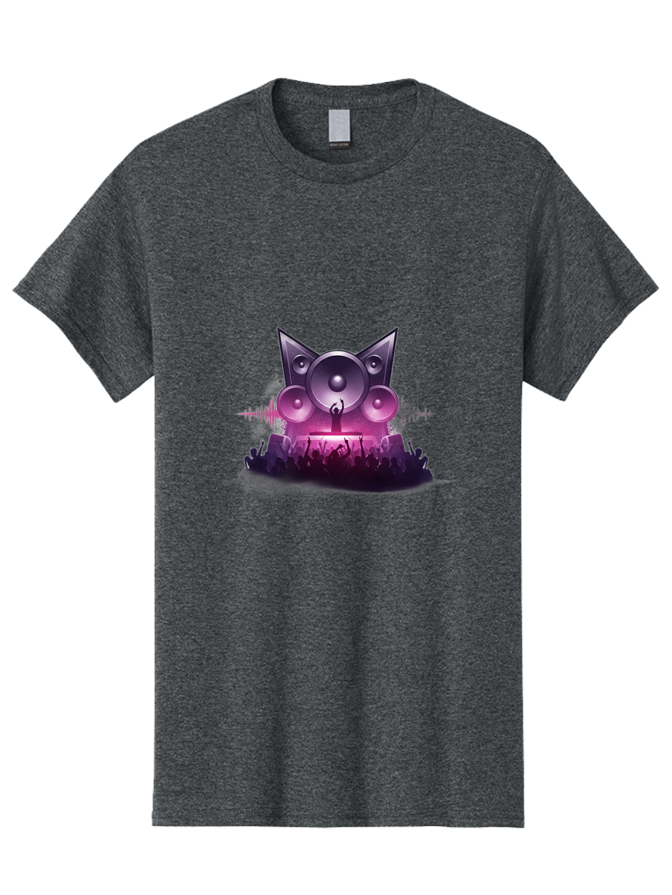 Dj-Cat-Speakers Men'S Graphic Tee, 100% Cotton, Comfortable Casual Summer Wear, Machine Washable, Dj On Stage, Cat Shaped Speakers, Concert Crowd, Music Festival, Electronic Dance Music, Lively Atmosphere, Vibrant Lights, Sound Waves Bad037