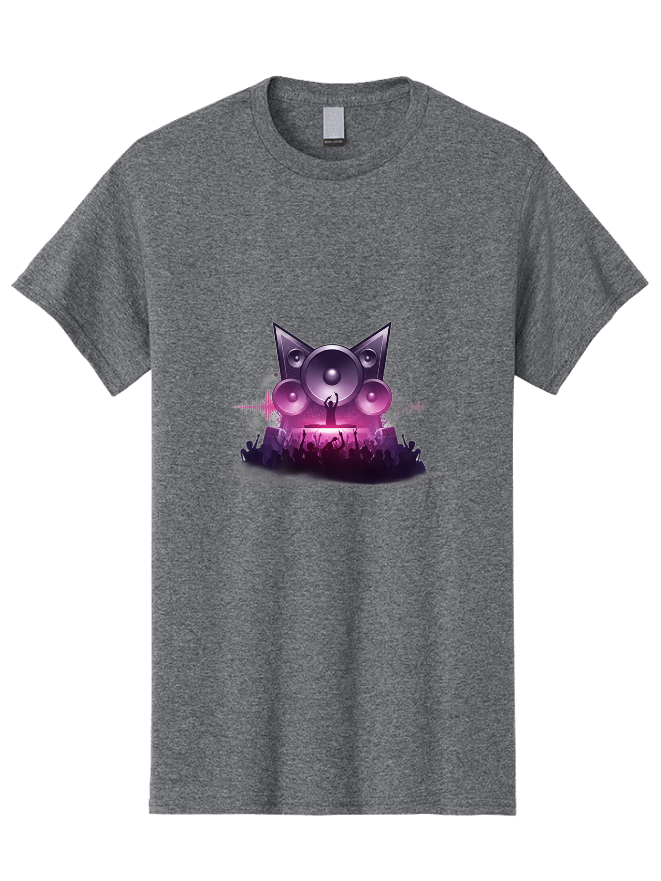 Dj-Cat-Speakers Men'S Graphic Tee, 100% Cotton, Comfortable Casual Summer Wear, Machine Washable, Dj On Stage, Cat Shaped Speakers, Concert Crowd, Music Festival, Electronic Dance Music, Lively Atmosphere, Vibrant Lights, Sound Waves Bad037