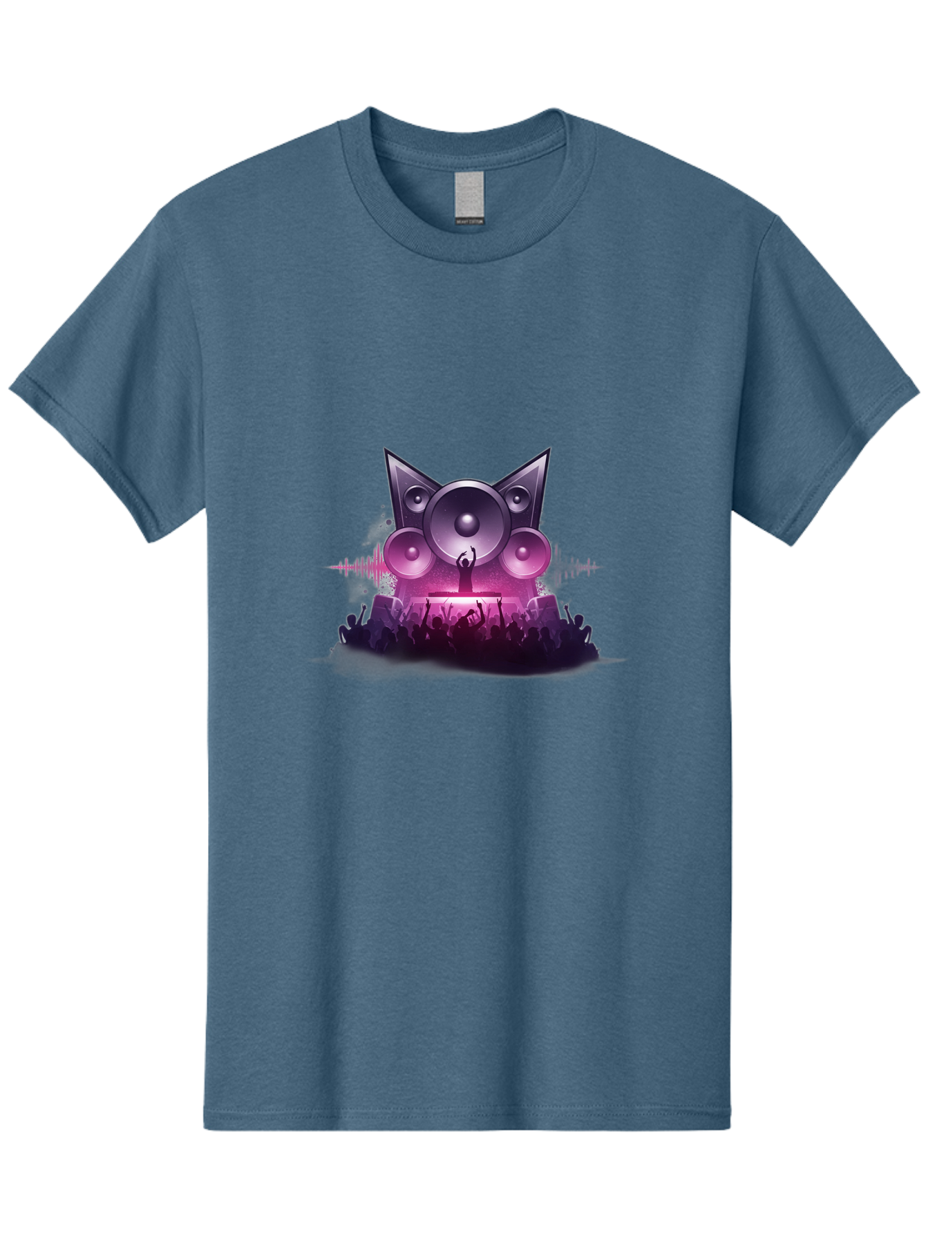 Dj-Cat-Speakers Men'S Graphic Tee, 100% Cotton, Comfortable Casual Summer Wear, Machine Washable, Dj On Stage, Cat Shaped Speakers, Concert Crowd, Music Festival, Electronic Dance Music, Lively Atmosphere, Vibrant Lights, Sound Waves Bad037