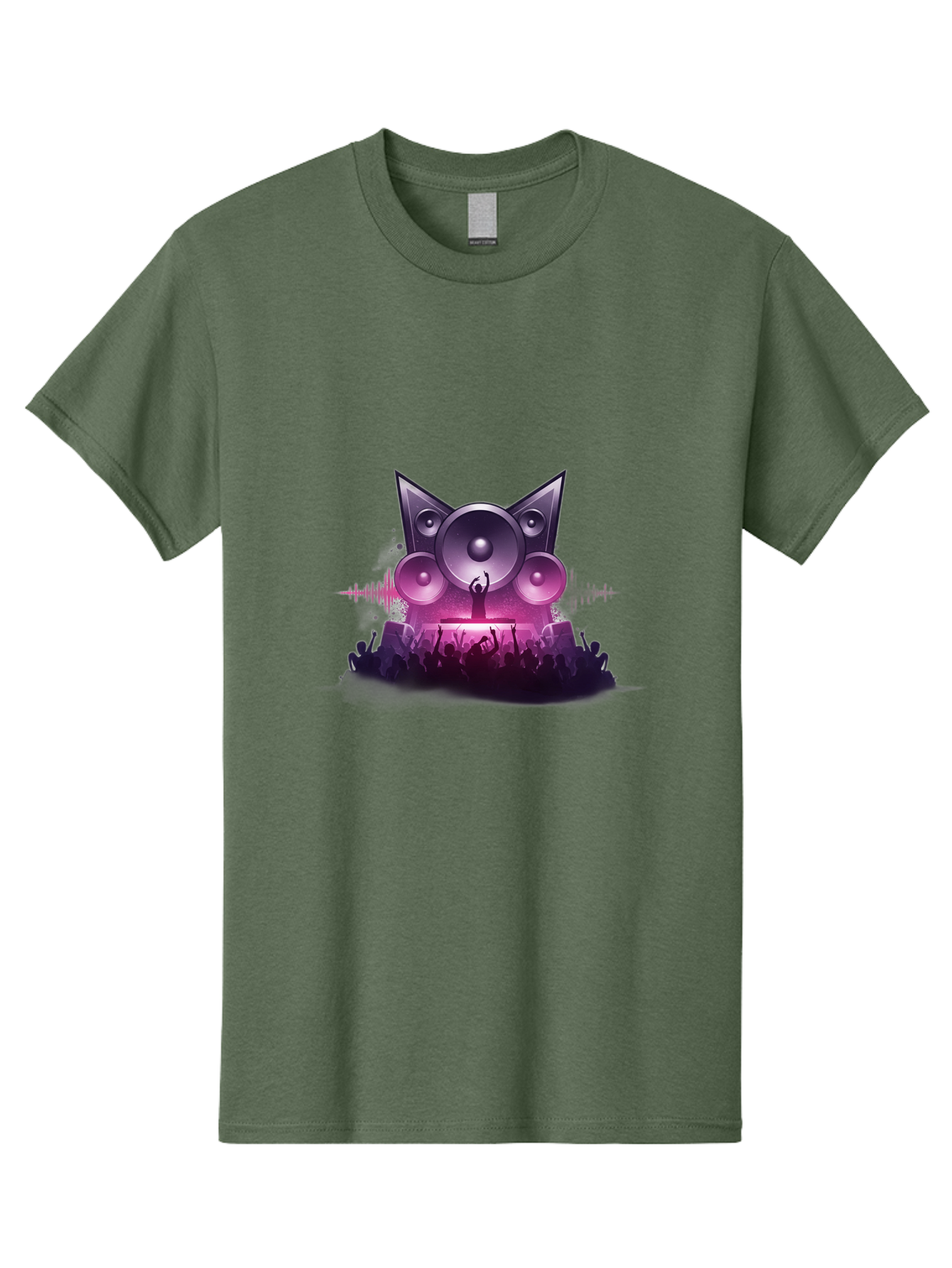 Dj-Cat-Speakers Men'S Graphic Tee, 100% Cotton, Comfortable Casual Summer Wear, Machine Washable, Dj On Stage, Cat Shaped Speakers, Concert Crowd, Music Festival, Electronic Dance Music, Lively Atmosphere, Vibrant Lights, Sound Waves Bad037