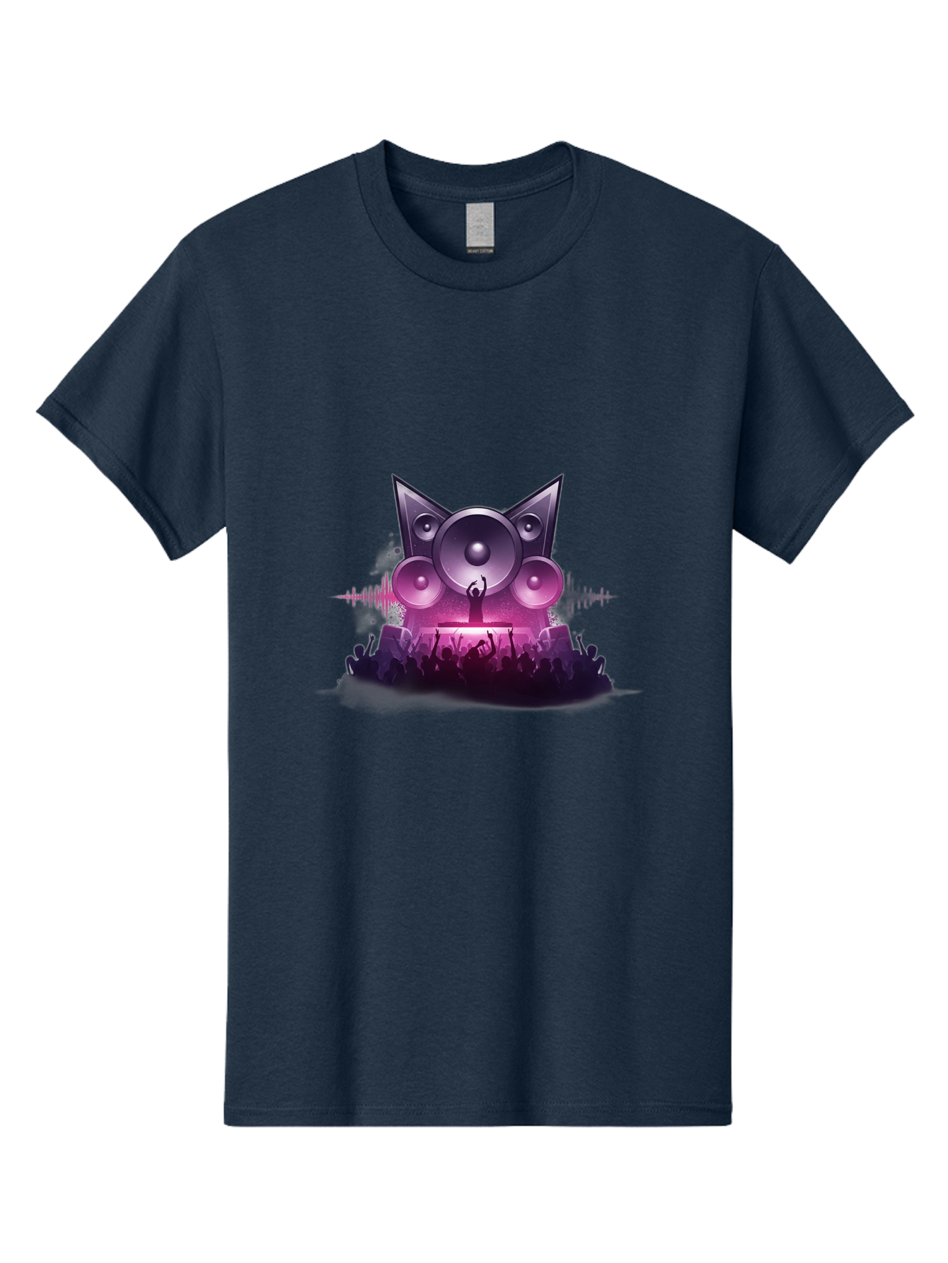 Dj-Cat-Speakers Men'S Graphic Tee, 100% Cotton, Comfortable Casual Summer Wear, Machine Washable, Dj On Stage, Cat Shaped Speakers, Concert Crowd, Music Festival, Electronic Dance Music, Lively Atmosphere, Vibrant Lights, Sound Waves Bad037