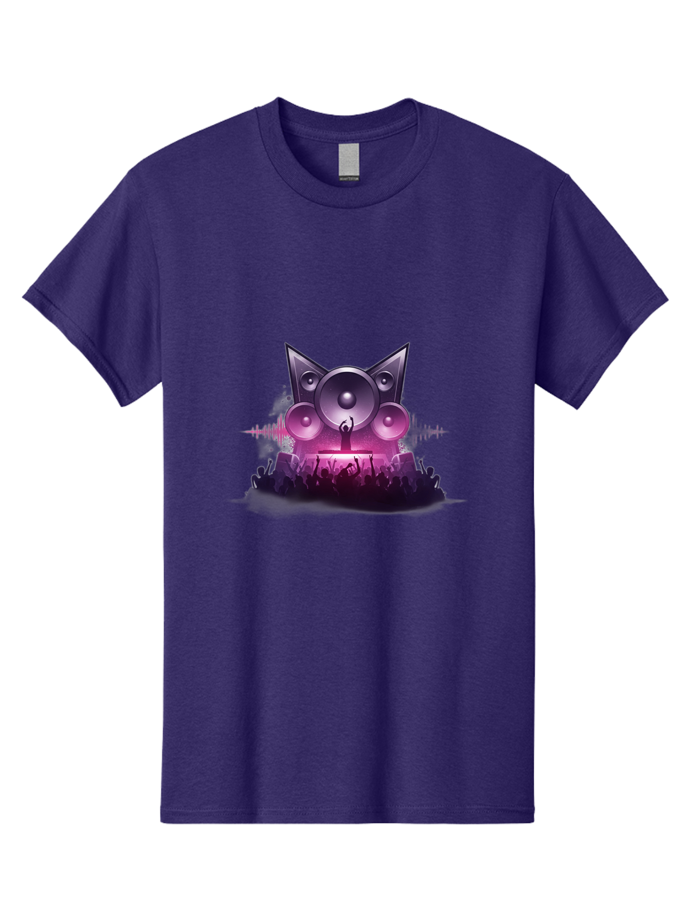 Dj-Cat-Speakers Men'S Graphic Tee, 100% Cotton, Comfortable Casual Summer Wear, Machine Washable, Dj On Stage, Cat Shaped Speakers, Concert Crowd, Music Festival, Electronic Dance Music, Lively Atmosphere, Vibrant Lights, Sound Waves Bad037