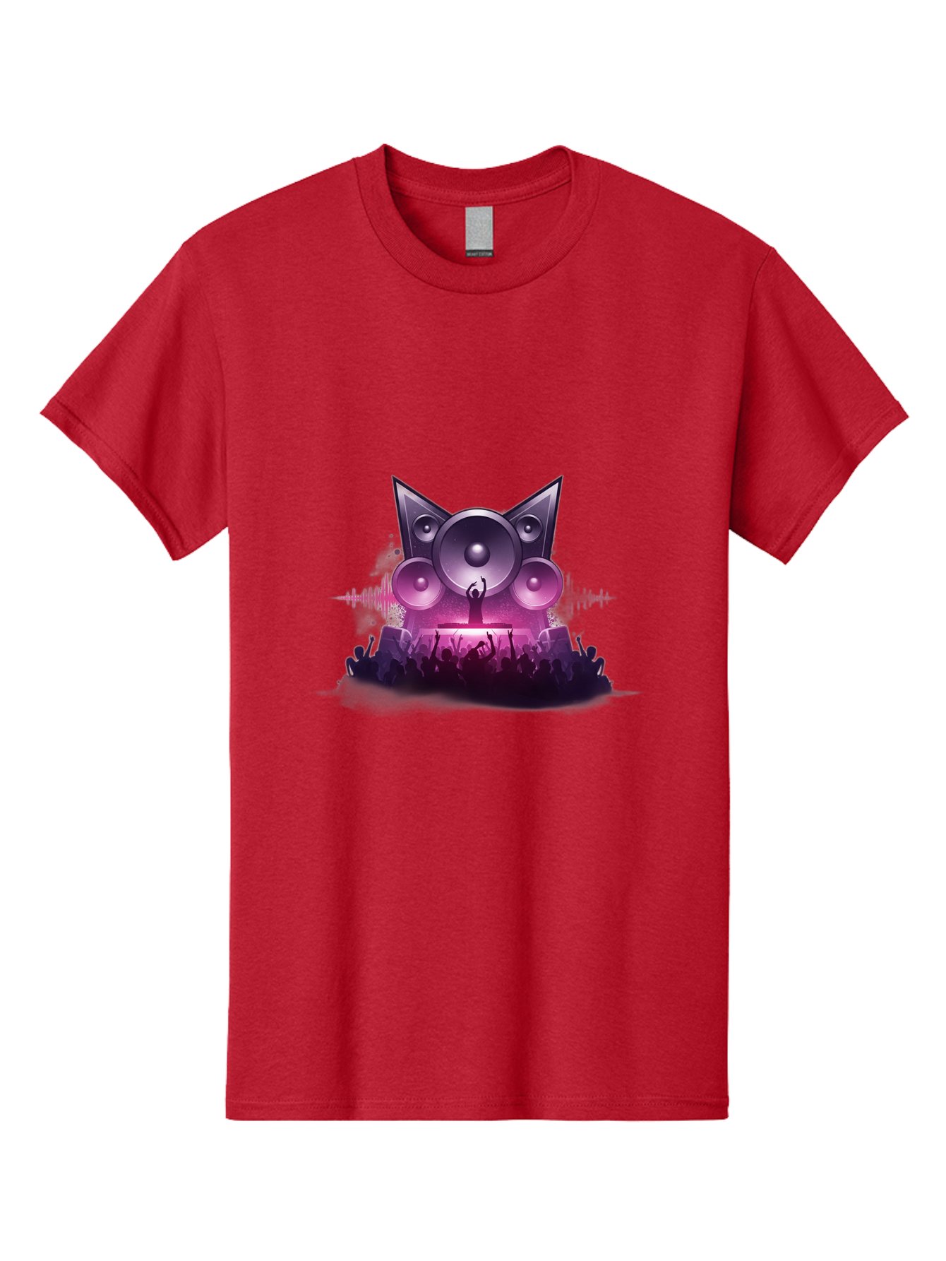 Dj-Cat-Speakers Men'S Graphic Tee, 100% Cotton, Comfortable Casual Summer Wear, Machine Washable, Dj On Stage, Cat Shaped Speakers, Concert Crowd, Music Festival, Electronic Dance Music, Lively Atmosphere, Vibrant Lights, Sound Waves Bad037