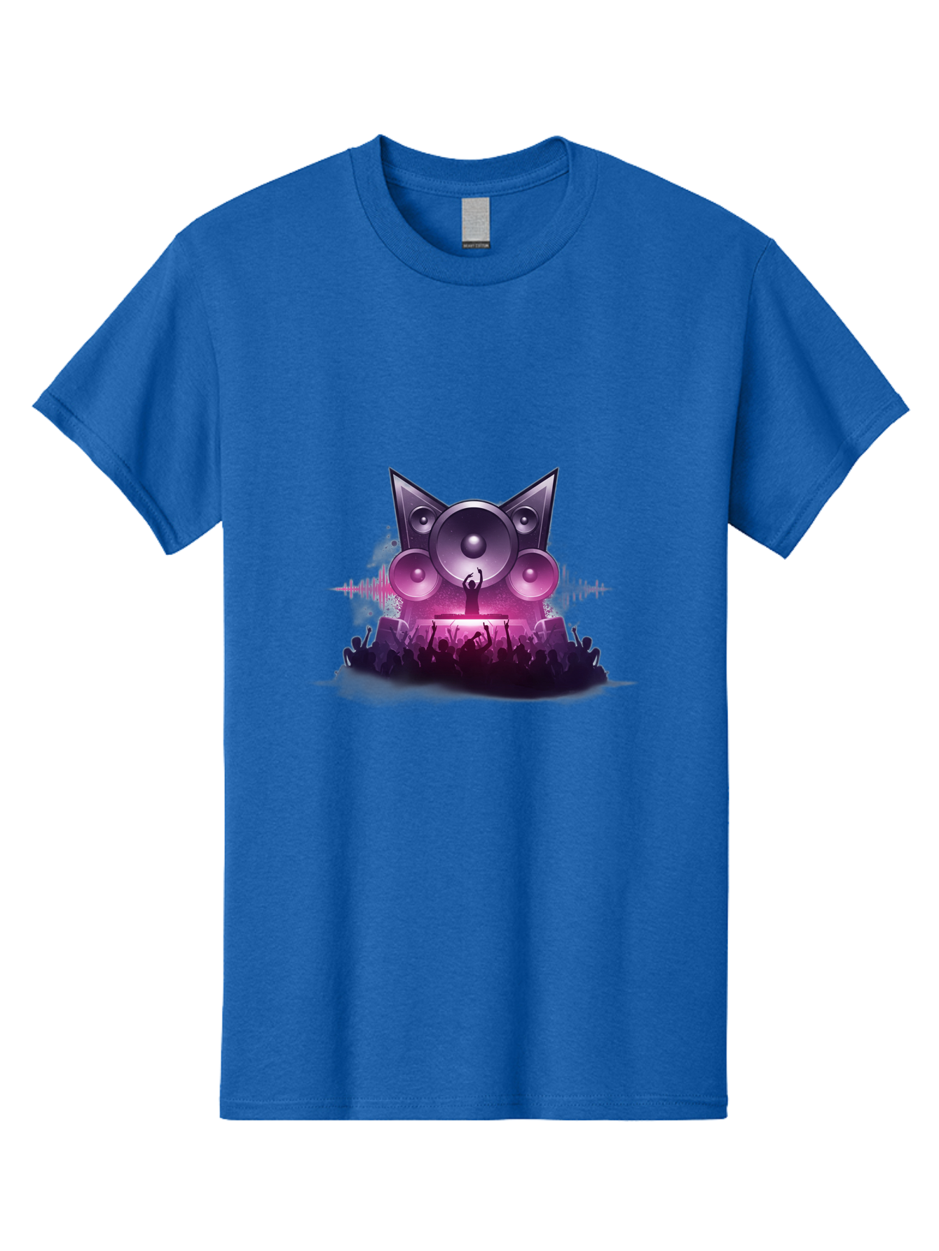 Dj-Cat-Speakers Men'S Graphic Tee, 100% Cotton, Comfortable Casual Summer Wear, Machine Washable, Dj On Stage, Cat Shaped Speakers, Concert Crowd, Music Festival, Electronic Dance Music, Lively Atmosphere, Vibrant Lights, Sound Waves Bad037