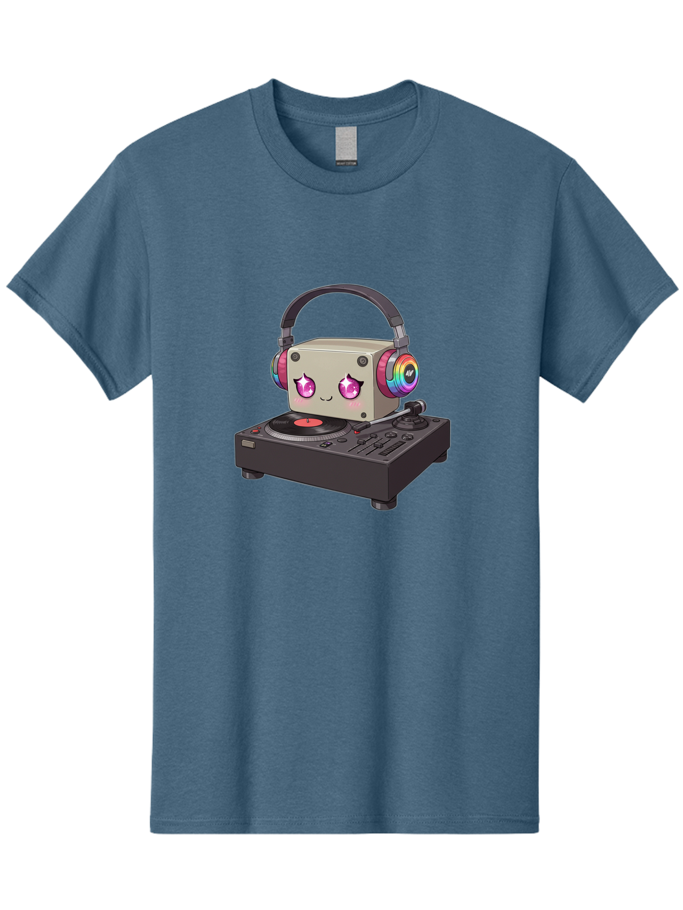 Dj-Mixer Men'S Graphic Tee, 100% Cotton, Comfortable Casual Summer Wear, Machine Washable, Cartoon Boombox, Dj Equipment, Vinyl Record, Music Headphones, Colorful Accents, Kawaii Style, Music Production, Electronic Dance Music, Dj Culture Bad042