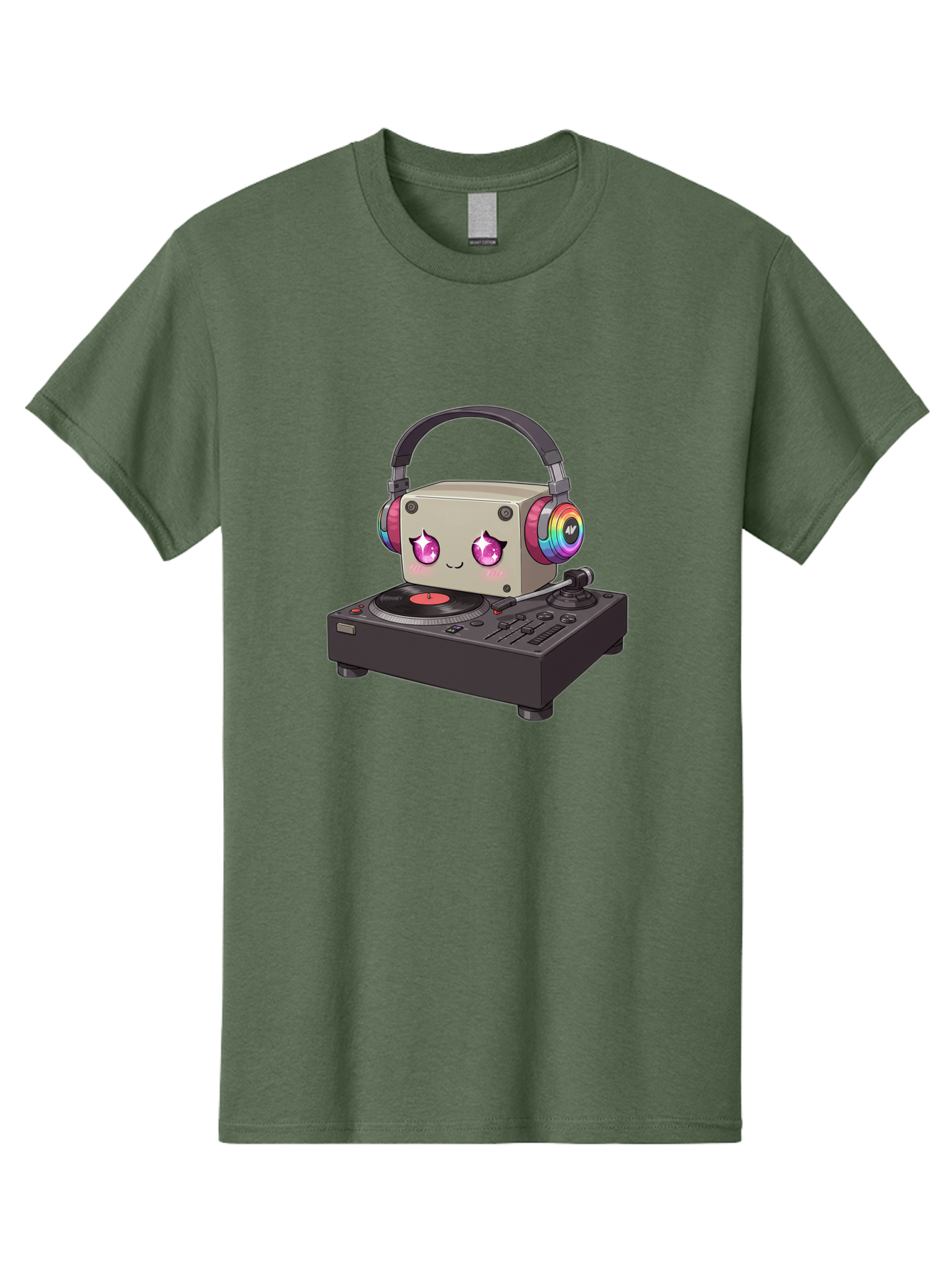 Dj-Mixer Men'S Graphic Tee, 100% Cotton, Comfortable Casual Summer Wear, Machine Washable, Cartoon Boombox, Dj Equipment, Vinyl Record, Music Headphones, Colorful Accents, Kawaii Style, Music Production, Electronic Dance Music, Dj Culture Bad042
