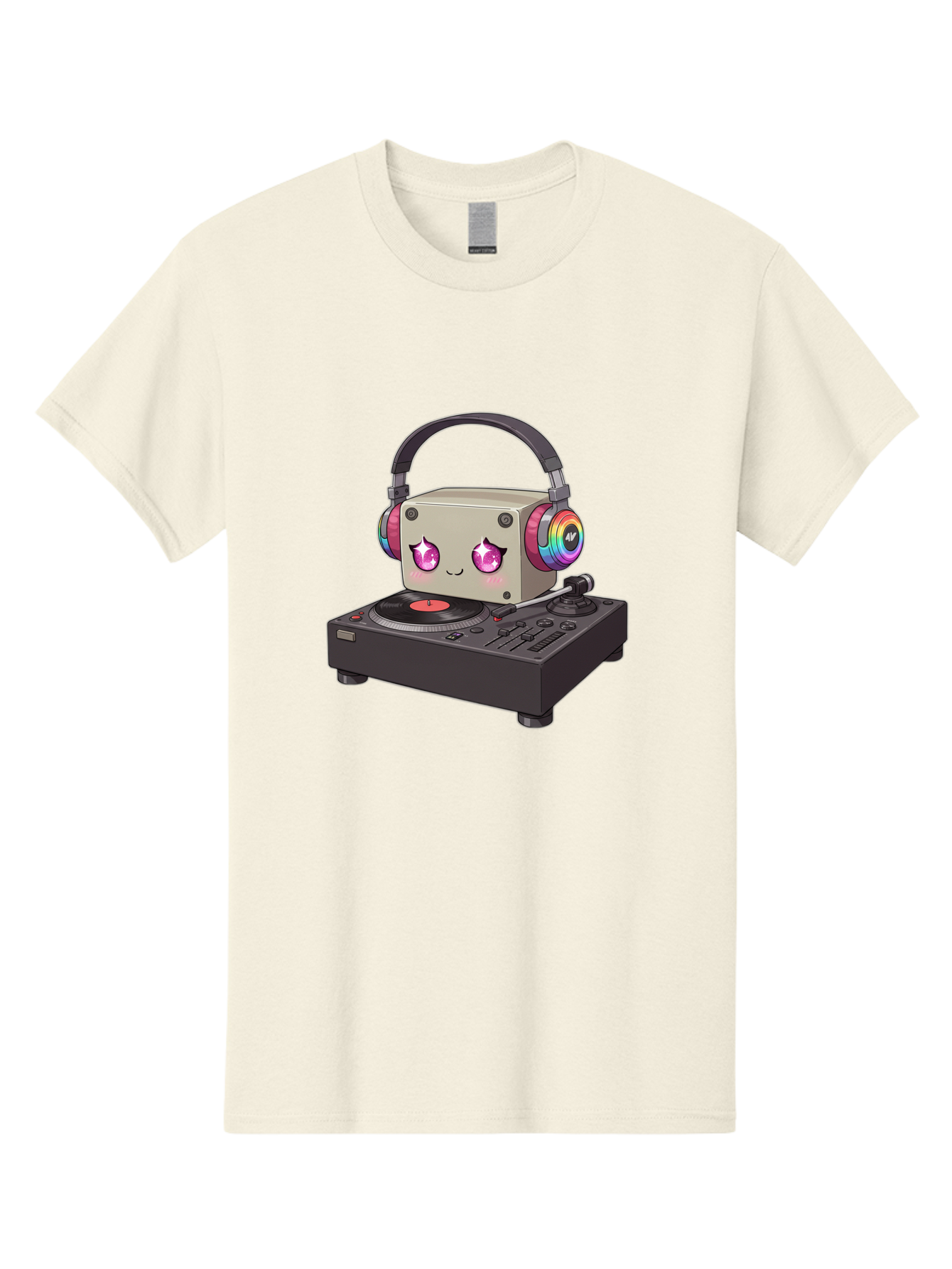 Dj-Mixer Men'S Graphic Tee, 100% Cotton, Comfortable Casual Summer Wear, Machine Washable, Cartoon Boombox, Dj Equipment, Vinyl Record, Music Headphones, Colorful Accents, Kawaii Style, Music Production, Electronic Dance Music, Dj Culture Bad042