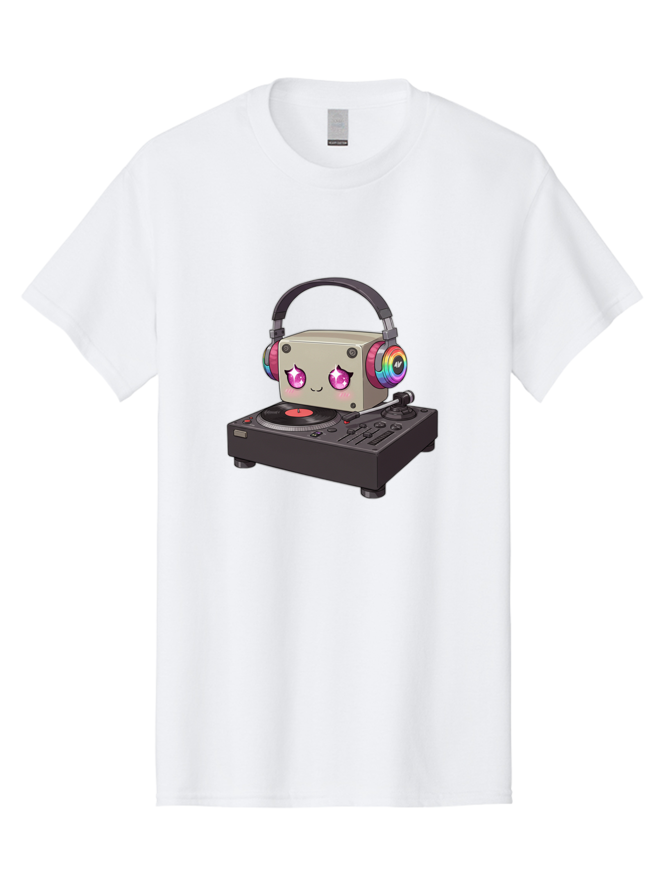Dj-Mixer Men'S Graphic Tee, 100% Cotton, Comfortable Casual Summer Wear, Machine Washable, Cartoon Boombox, Dj Equipment, Vinyl Record, Music Headphones, Colorful Accents, Kawaii Style, Music Production, Electronic Dance Music, Dj Culture Bad042
