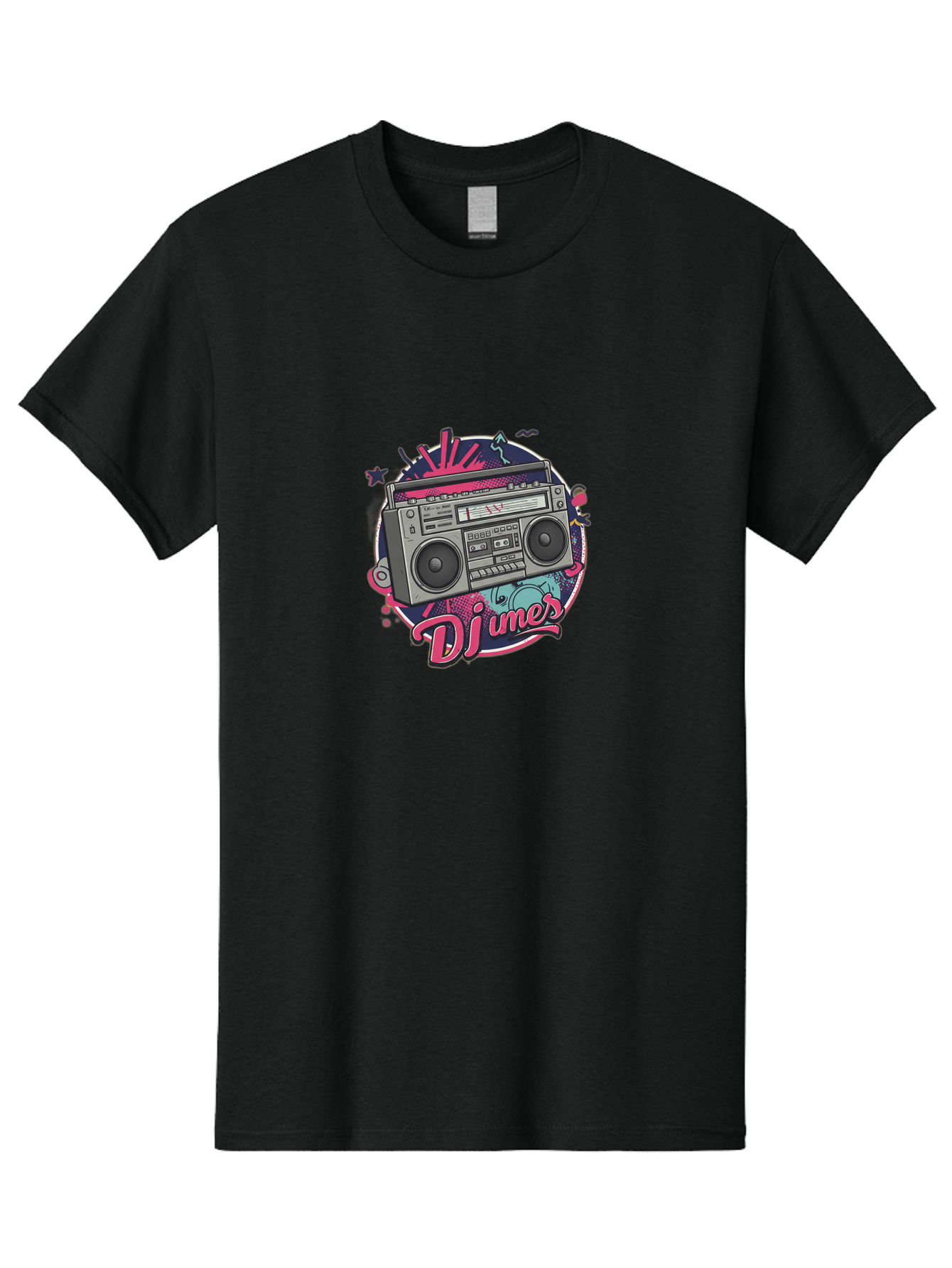 Djumer-Boombox Men'S Graphic Tee, 100% Cotton, Comfortable Casual Summer Wear, Machine Washable, Retro Boombox, Vinyl Records, Dj Equipment, Neon Lights, Graffiti Art, Street Culture, Music Beats, Cassette Player, Nostalgic Vibe Bad052