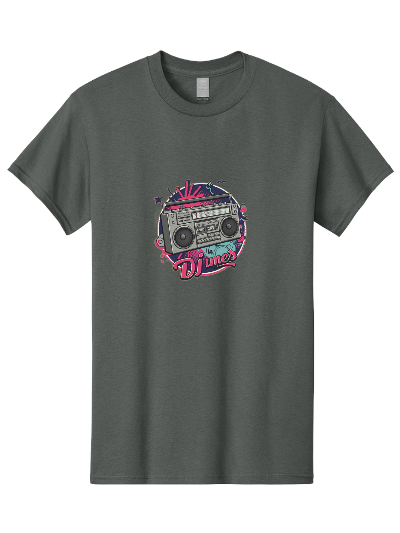 Djumer-Boombox Men'S Graphic Tee, 100% Cotton, Comfortable Casual Summer Wear, Machine Washable, Retro Boombox, Vinyl Records, Dj Equipment, Neon Lights, Graffiti Art, Street Culture, Music Beats, Cassette Player, Nostalgic Vibe Bad052