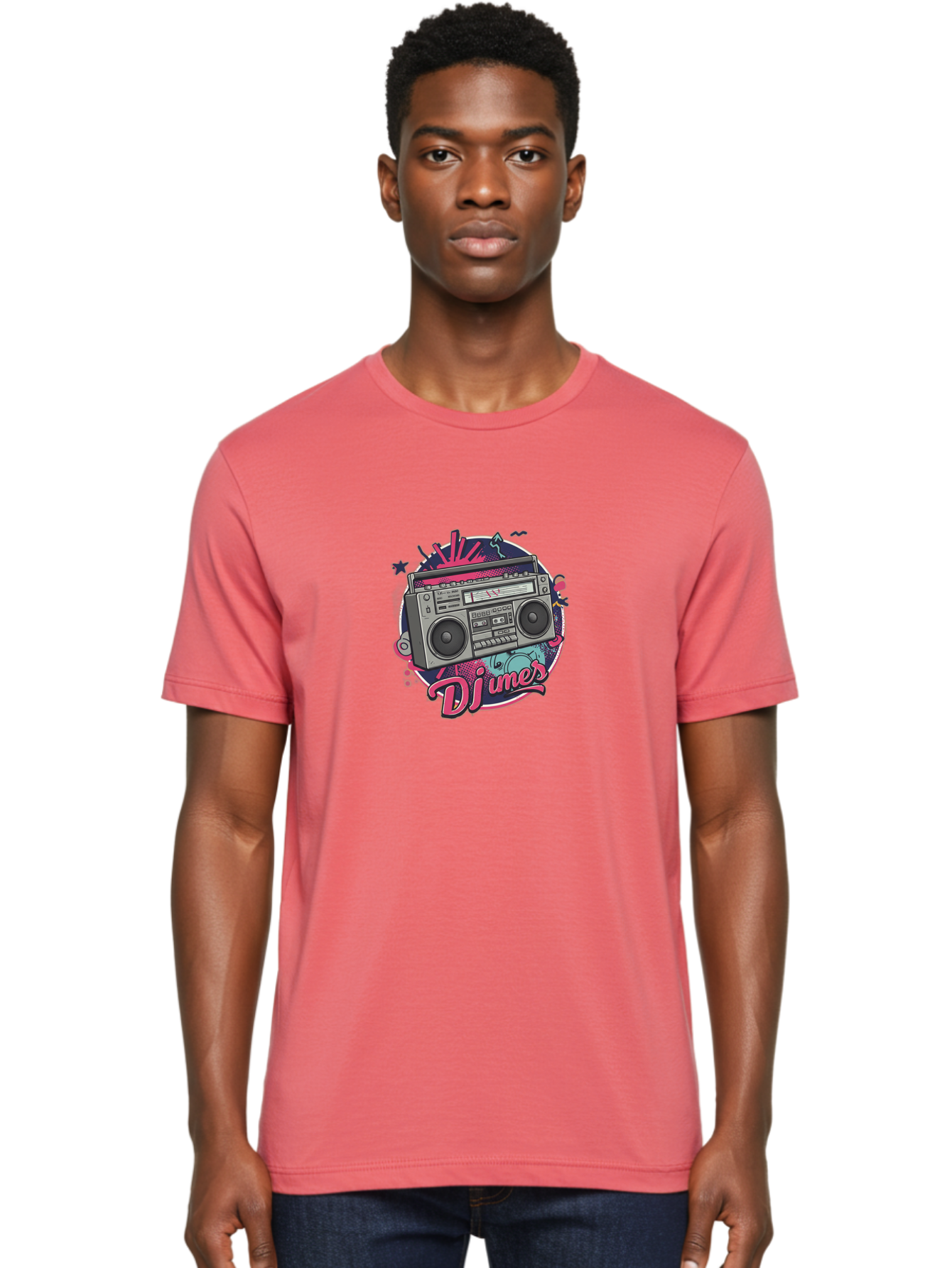 Djumer-Boombox Men'S Graphic Tee, 100% Cotton, Comfortable Casual Summer Wear, Machine Washable, Retro Boombox, Vinyl Records, Dj Equipment, Neon Lights, Graffiti Art, Street Culture, Music Beats, Cassette Player, Nostalgic Vibe Bad052