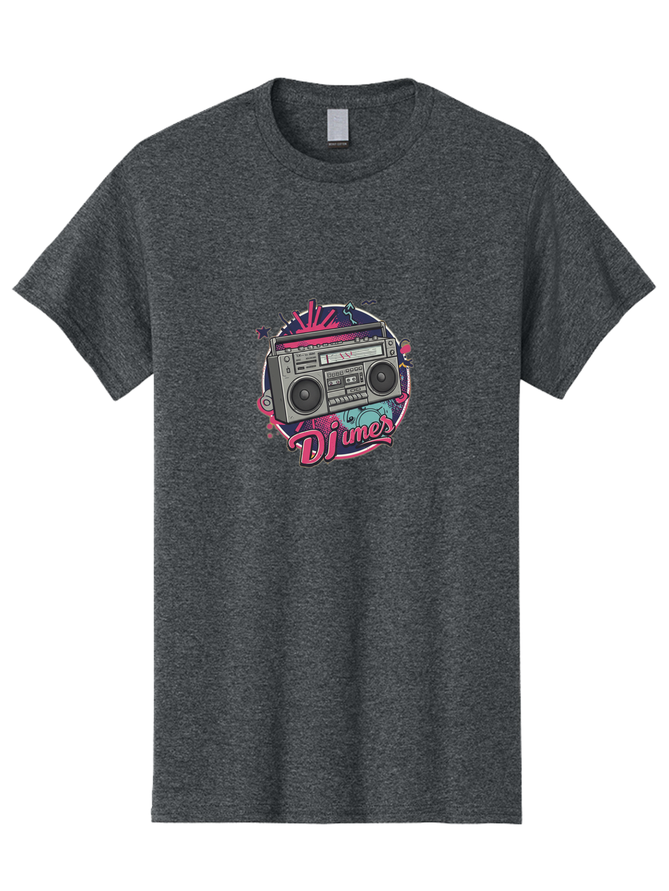 Djumer-Boombox Men'S Graphic Tee, 100% Cotton, Comfortable Casual Summer Wear, Machine Washable, Retro Boombox, Vinyl Records, Dj Equipment, Neon Lights, Graffiti Art, Street Culture, Music Beats, Cassette Player, Nostalgic Vibe Bad052