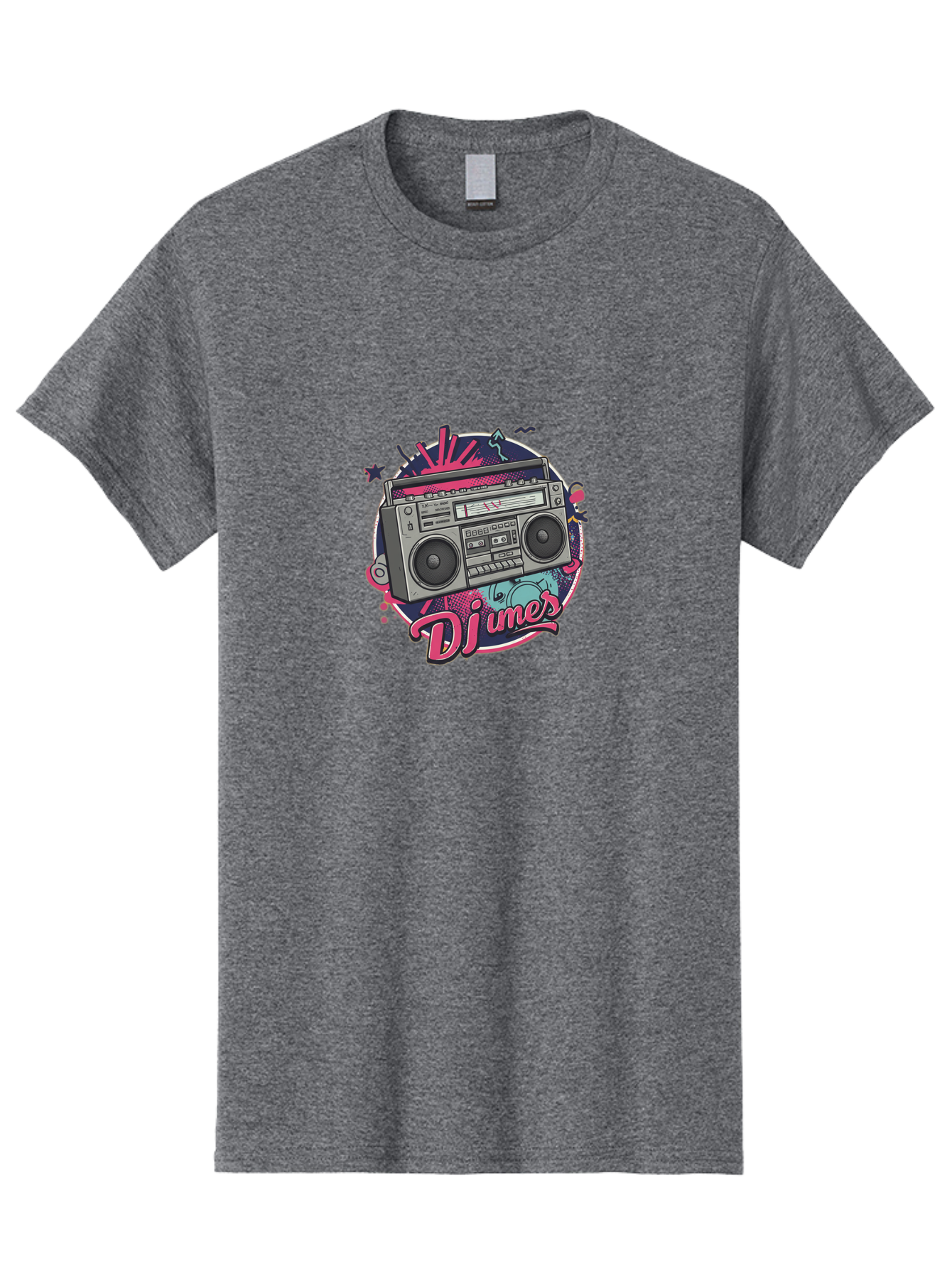 Djumer-Boombox Men'S Graphic Tee, 100% Cotton, Comfortable Casual Summer Wear, Machine Washable, Retro Boombox, Vinyl Records, Dj Equipment, Neon Lights, Graffiti Art, Street Culture, Music Beats, Cassette Player, Nostalgic Vibe Bad052
