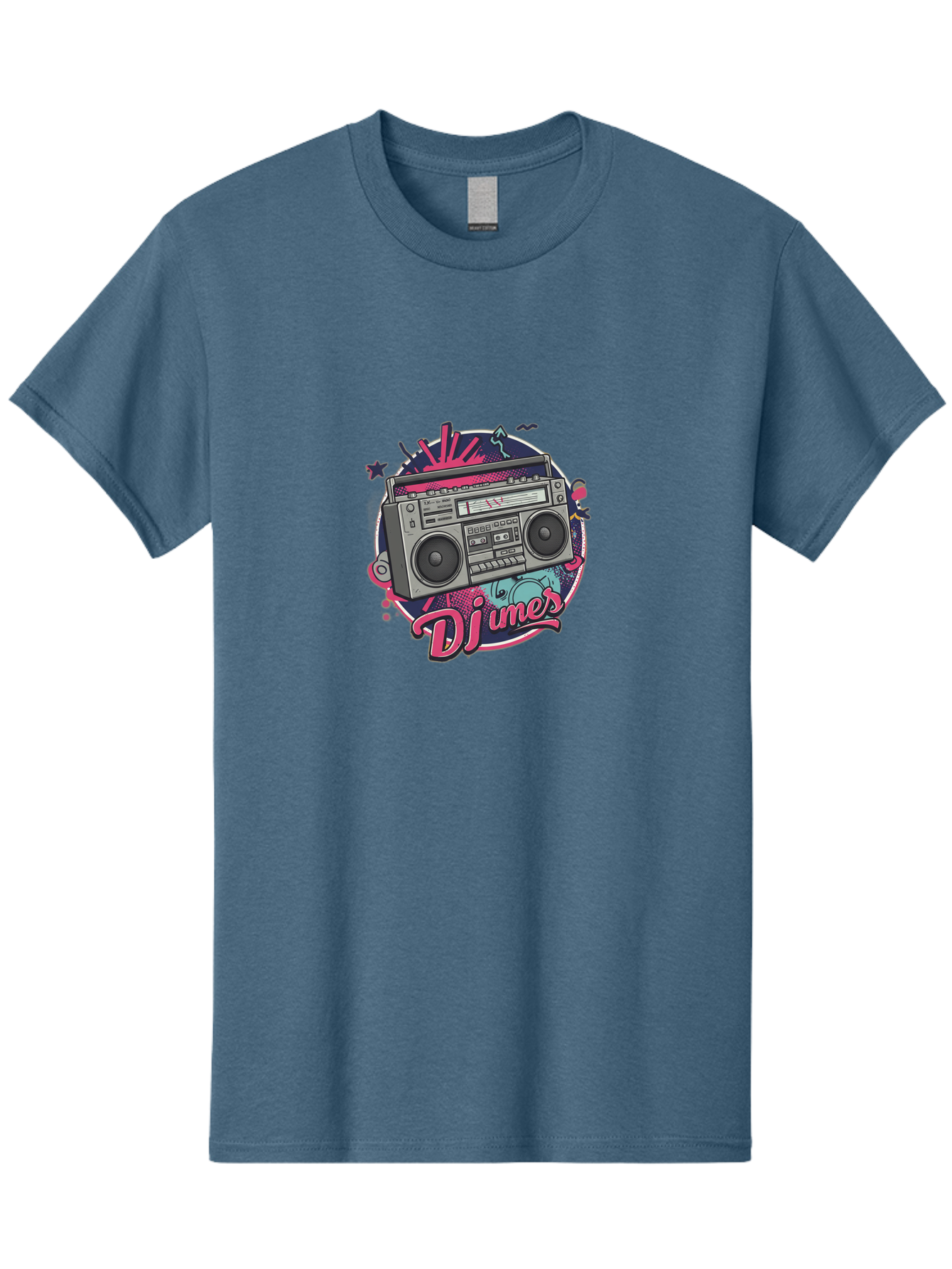 Djumer-Boombox Men'S Graphic Tee, 100% Cotton, Comfortable Casual Summer Wear, Machine Washable, Retro Boombox, Vinyl Records, Dj Equipment, Neon Lights, Graffiti Art, Street Culture, Music Beats, Cassette Player, Nostalgic Vibe Bad052