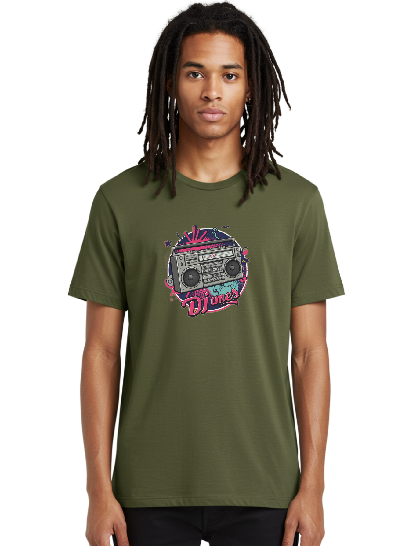 Djumer-Boombox Men'S Graphic Tee, 100% Cotton, Comfortable Casual Summer Wear, Machine Washable, Retro Boombox, Vinyl Records, Dj Equipment, Neon Lights, Graffiti Art, Street Culture, Music Beats, Cassette Player, Nostalgic Vibe Bad052