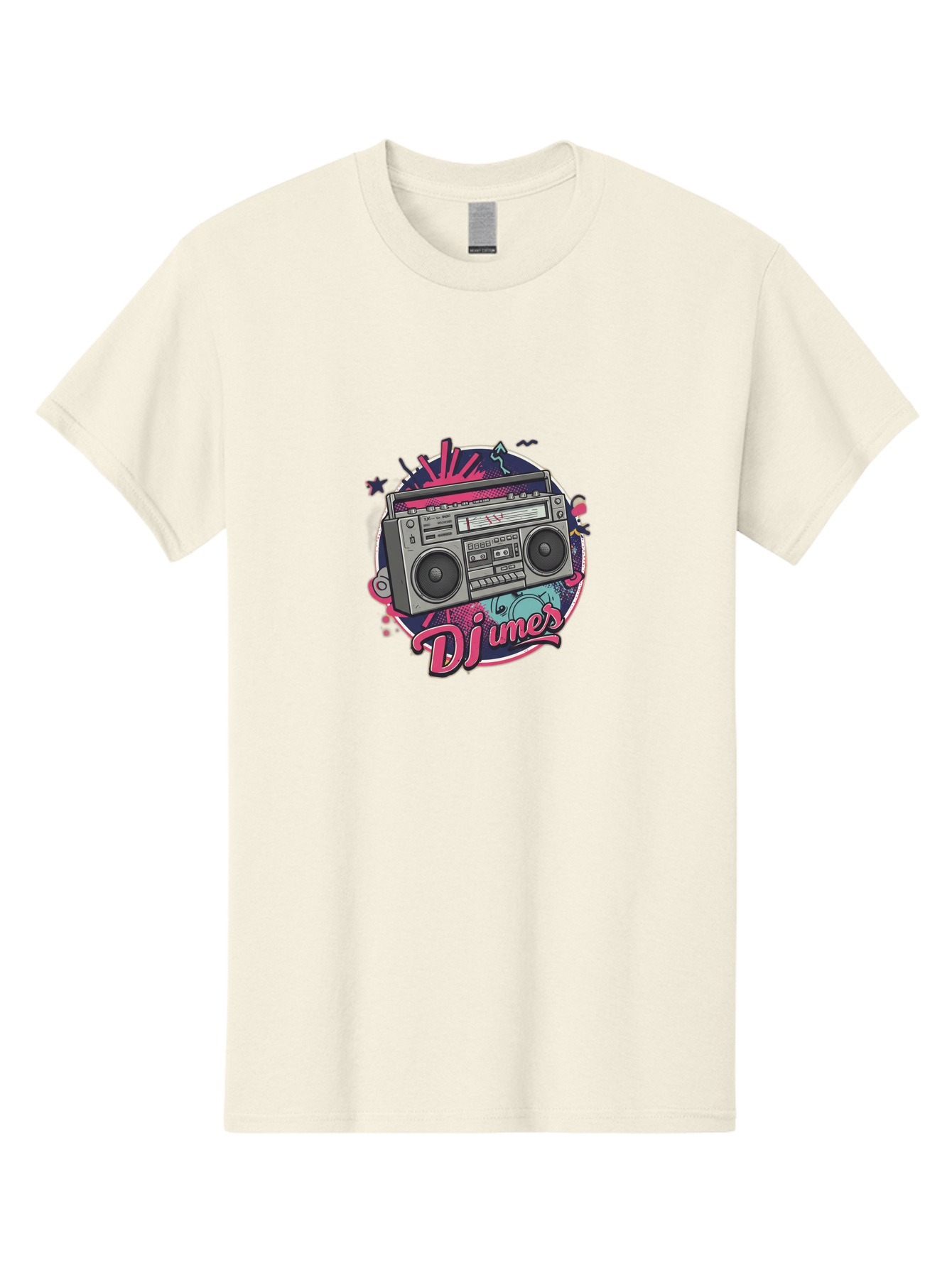 Djumer-Boombox Men'S Graphic Tee, 100% Cotton, Comfortable Casual Summer Wear, Machine Washable, Retro Boombox, Vinyl Records, Dj Equipment, Neon Lights, Graffiti Art, Street Culture, Music Beats, Cassette Player, Nostalgic Vibe Bad052