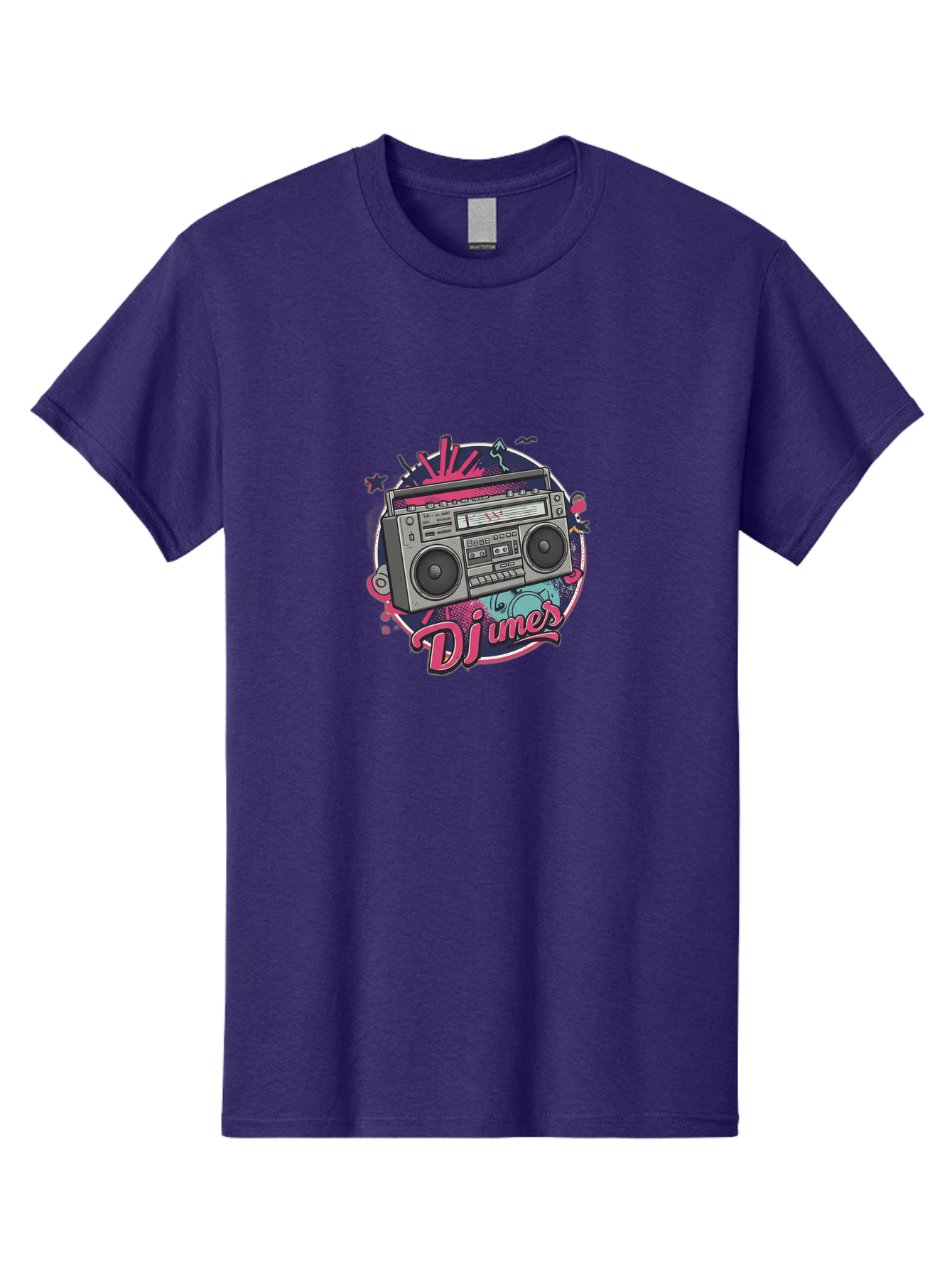 Djumer-Boombox Men'S Graphic Tee, 100% Cotton, Comfortable Casual Summer Wear, Machine Washable, Retro Boombox, Vinyl Records, Dj Equipment, Neon Lights, Graffiti Art, Street Culture, Music Beats, Cassette Player, Nostalgic Vibe Bad052
