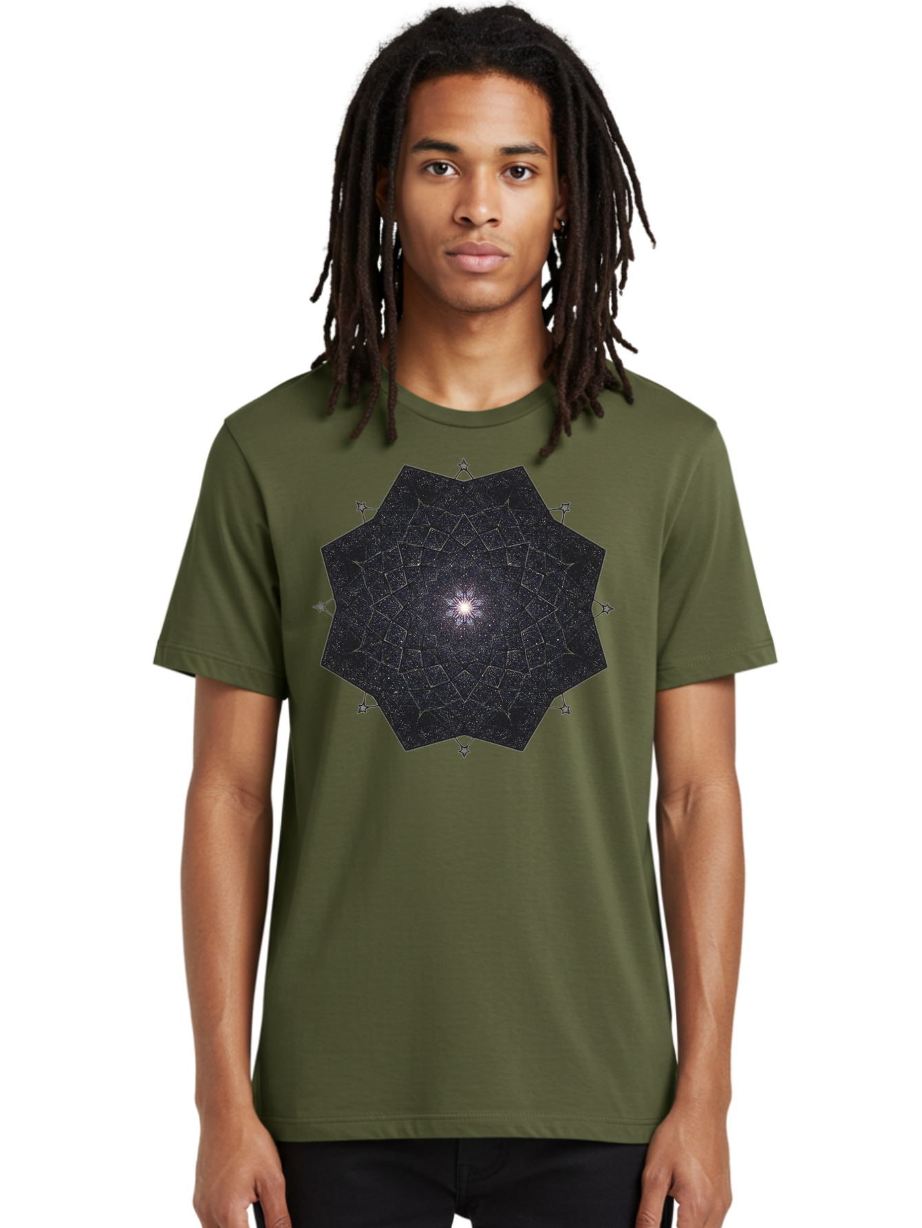 Dodecahedron-Galaxy Men'S Graphic Tee, 100% Cotton, Comfortable Casual Summer Wear, Machine Washable, Stylized Star Design, Geometric Pattern, Celestial Body, Starry Night Sky, Abstract Art, Modern Design, Futuristic, Digital Art Bad053