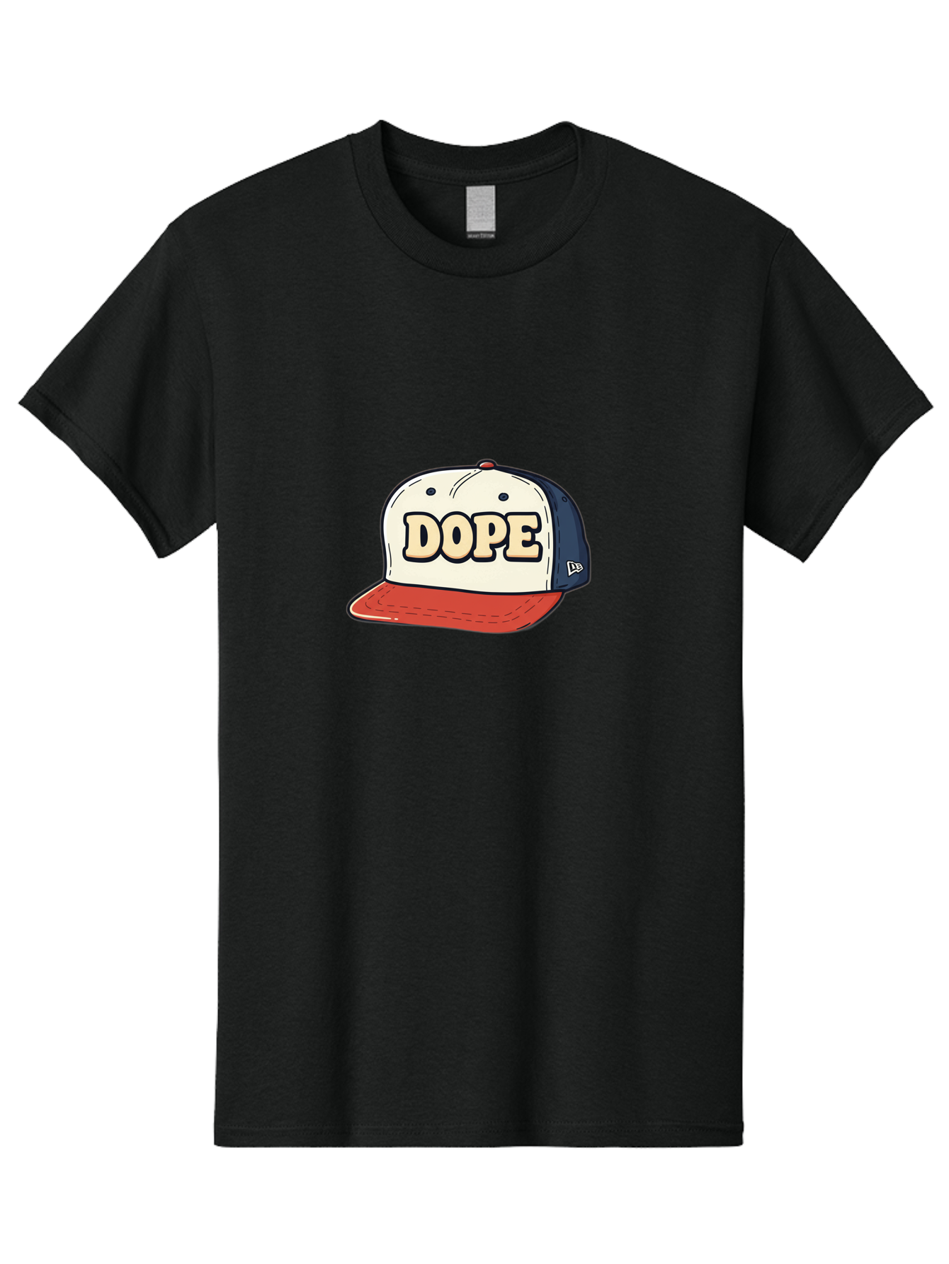 Dope-Baseball-Cap Men'S Graphic Tee, 100% Cotton, Comfortable Casual Summer Wear, Machine Washable, Baseball Cap, Red And Blue Cap, Dope Hat, Streetwear Fashion, New Era Logo, Bold Graphic, Cartoon Style, Trendy Accessory, Casual Wear, Bad055