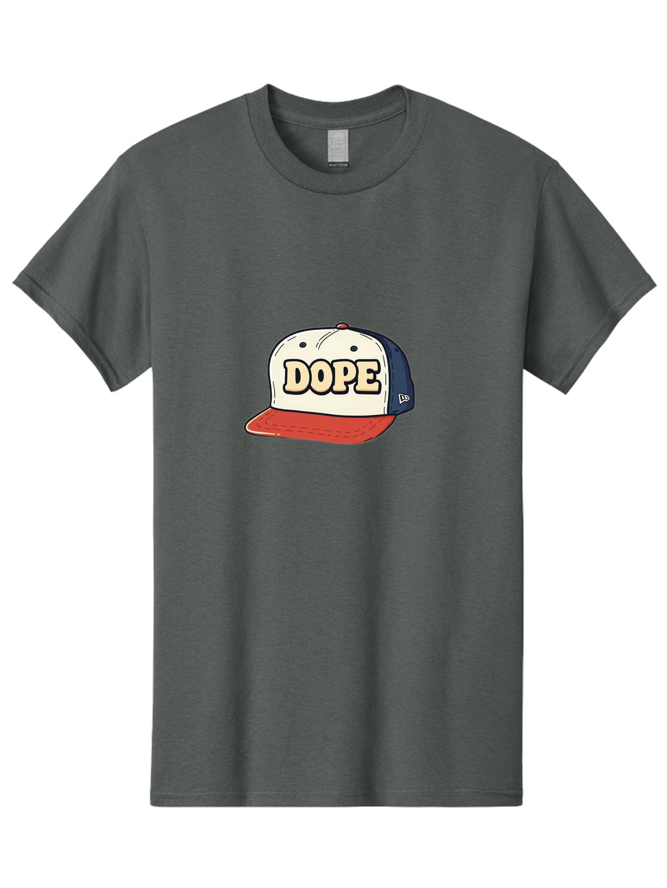 Dope-Baseball-Cap Men'S Graphic Tee, 100% Cotton, Comfortable Casual Summer Wear, Machine Washable, Baseball Cap, Red And Blue Cap, Dope Hat, Streetwear Fashion, New Era Logo, Bold Graphic, Cartoon Style, Trendy Accessory, Casual Wear, Bad055