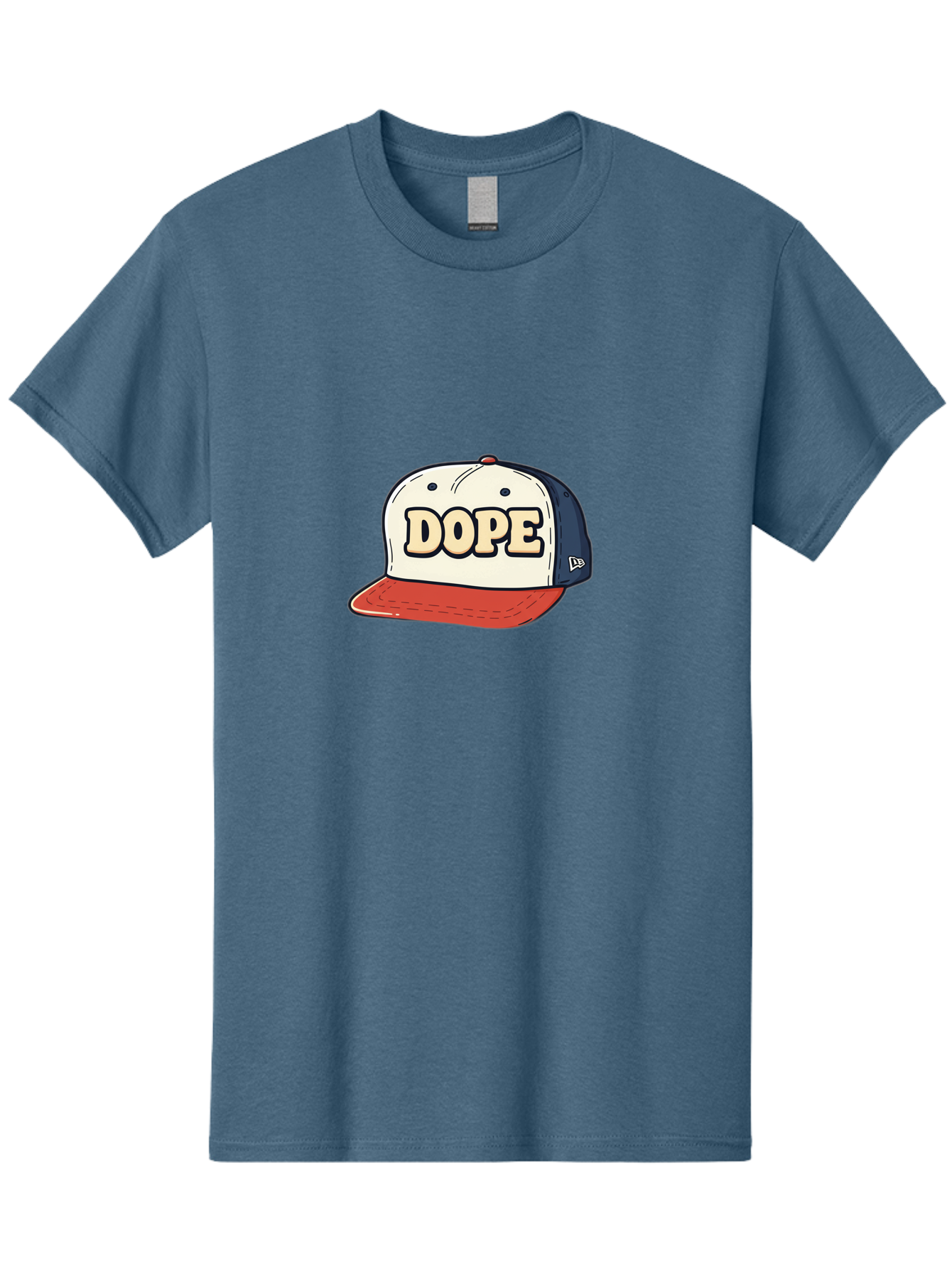 Dope-Baseball-Cap Men'S Graphic Tee, 100% Cotton, Comfortable Casual Summer Wear, Machine Washable, Baseball Cap, Red And Blue Cap, Dope Hat, Streetwear Fashion, New Era Logo, Bold Graphic, Cartoon Style, Trendy Accessory, Casual Wear, Bad055
