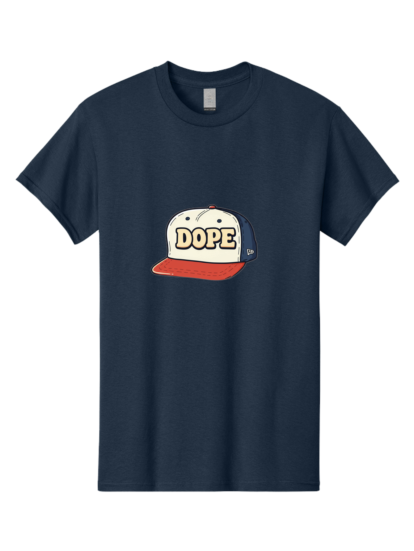 Dope-Baseball-Cap Men'S Graphic Tee, 100% Cotton, Comfortable Casual Summer Wear, Machine Washable, Baseball Cap, Red And Blue Cap, Dope Hat, Streetwear Fashion, New Era Logo, Bold Graphic, Cartoon Style, Trendy Accessory, Casual Wear, Bad055