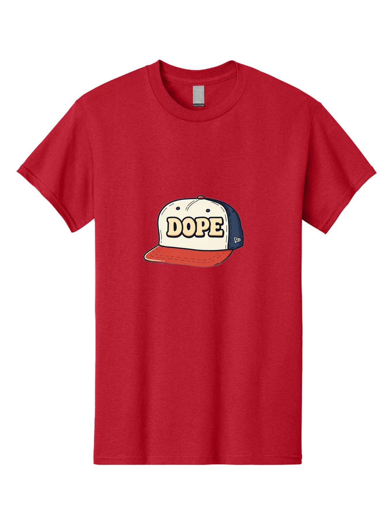 Dope-Baseball-Cap Men'S Graphic Tee, 100% Cotton, Comfortable Casual Summer Wear, Machine Washable, Baseball Cap, Red And Blue Cap, Dope Hat, Streetwear Fashion, New Era Logo, Bold Graphic, Cartoon Style, Trendy Accessory, Casual Wear, Bad055