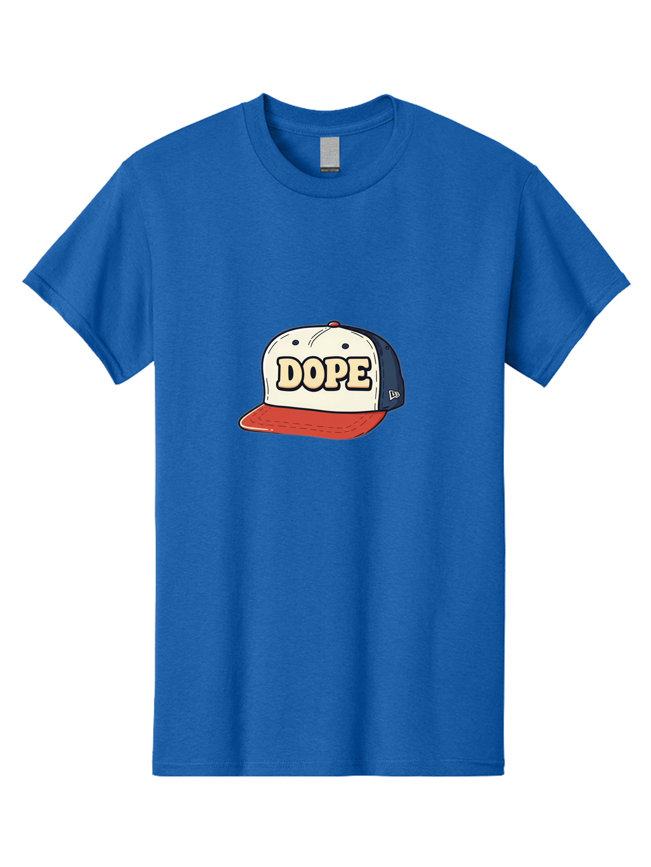 Dope-Baseball-Cap Men'S Graphic Tee, 100% Cotton, Comfortable Casual Summer Wear, Machine Washable, Baseball Cap, Red And Blue Cap, Dope Hat, Streetwear Fashion, New Era Logo, Bold Graphic, Cartoon Style, Trendy Accessory, Casual Wear, Bad055
