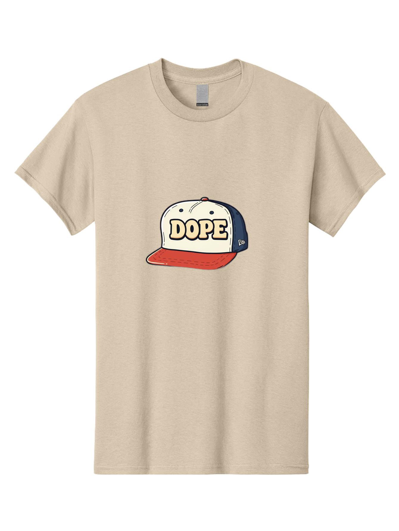 Dope-Baseball-Cap Men'S Graphic Tee, 100% Cotton, Comfortable Casual Summer Wear, Machine Washable, Baseball Cap, Red And Blue Cap, Dope Hat, Streetwear Fashion, New Era Logo, Bold Graphic, Cartoon Style, Trendy Accessory, Casual Wear, Bad055