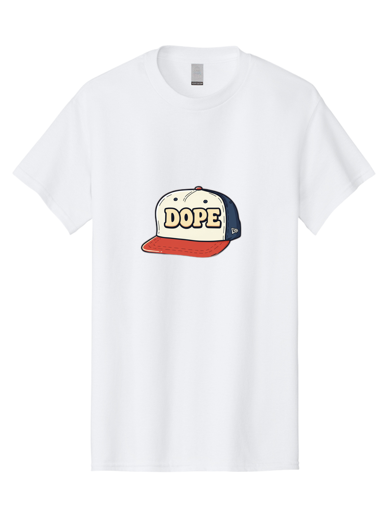 Dope-Baseball-Cap Men'S Graphic Tee, 100% Cotton, Comfortable Casual Summer Wear, Machine Washable, Baseball Cap, Red And Blue Cap, Dope Hat, Streetwear Fashion, New Era Logo, Bold Graphic, Cartoon Style, Trendy Accessory, Casual Wear, Bad055