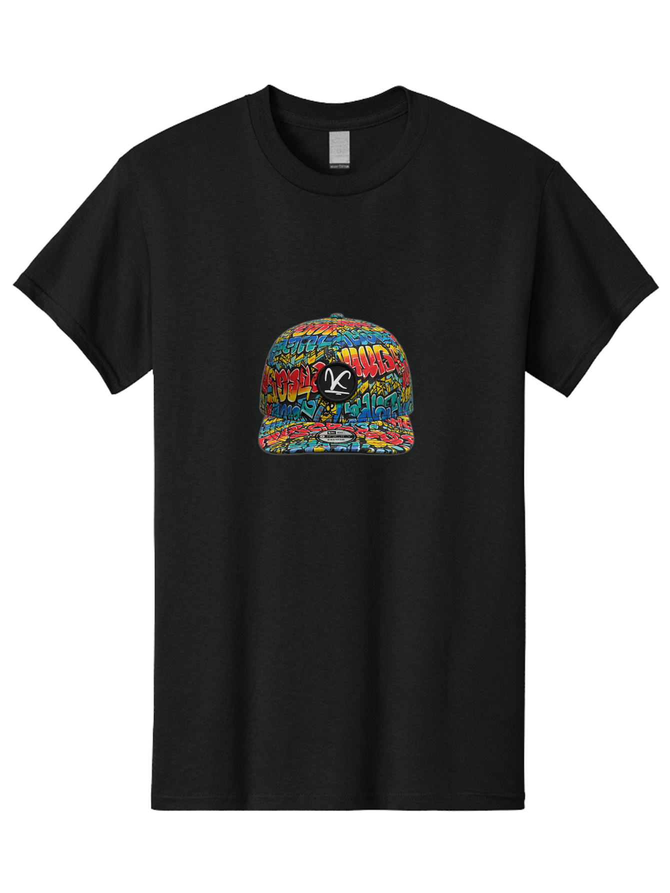 Double-K-Graffiti-Snapback Men'S Graphic Tee, 100% Cotton, Comfortable Casual Summer Wear, Machine Washable, Streetwear Fashion, Graffiti Art, Urban Style, Vibrant Colors, Bold Design, Trendy Accessories, Casual Wear, Baseball Cap, Bad056